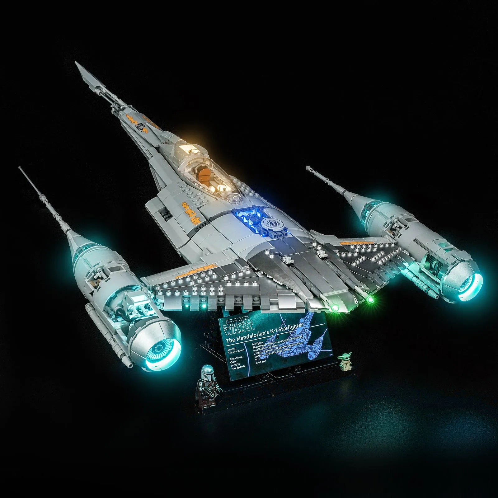 LEGO Star Wars The Mandalorian's N-1 Starfighter #75442 with LED lights installed