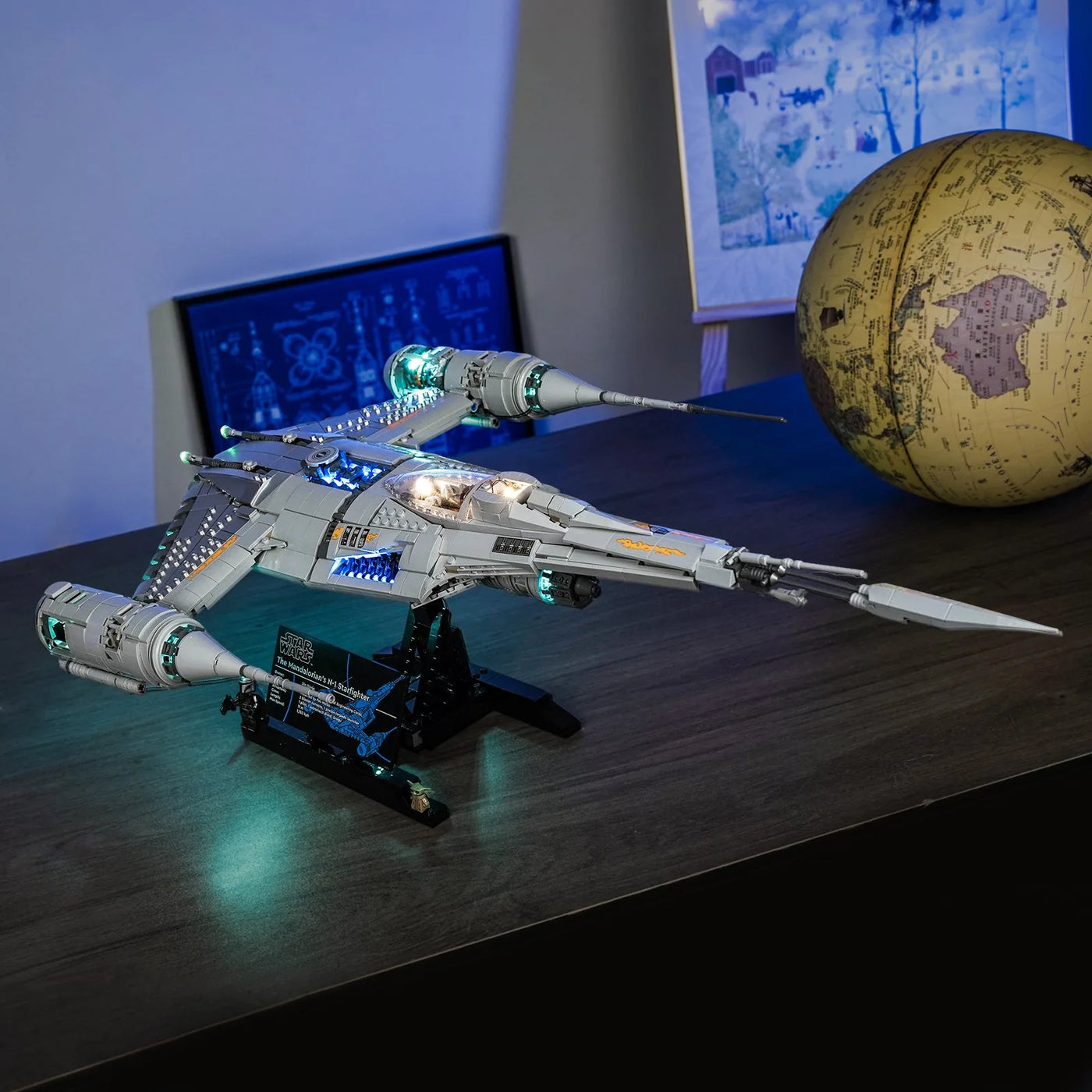 Bright My Bricks display light kit for LEGO® Star Wars The Mandalorian's N-1 Starfighter #75442 — LED kit powered on