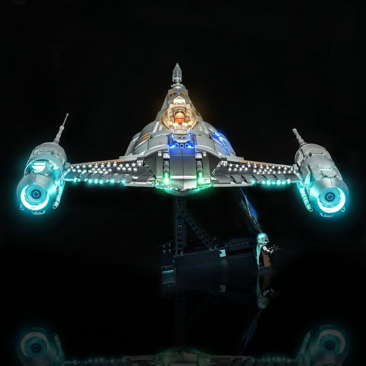 Bright My Bricks DIY LED light kit for LEGO® Star Wars The Mandalorian's N-1 Starfighter #75442 — night-mode display glow