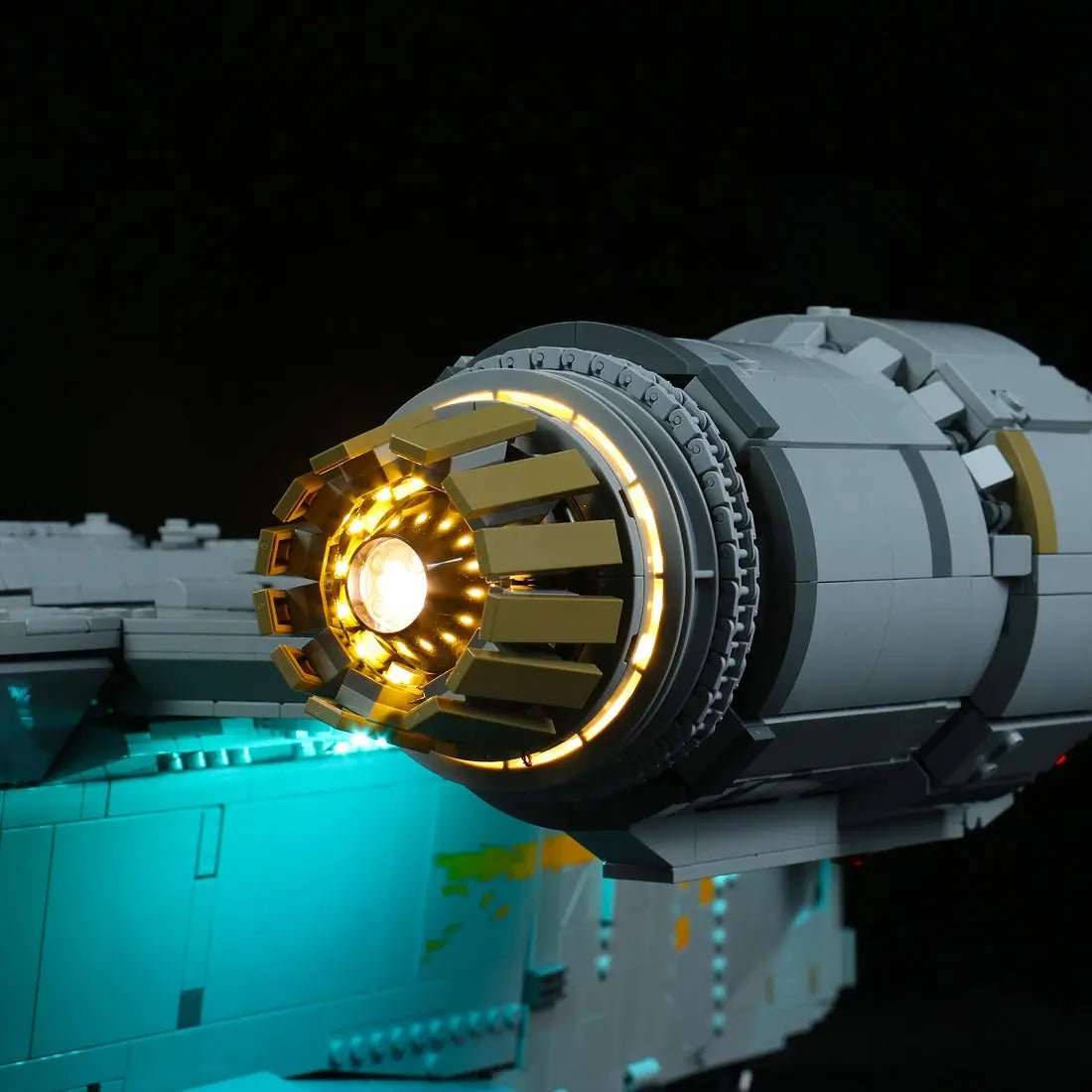 Bright My Bricks LED lighting kit for LEGO® Star Wars The Razor Crest #75331 — display lighting in a dark room