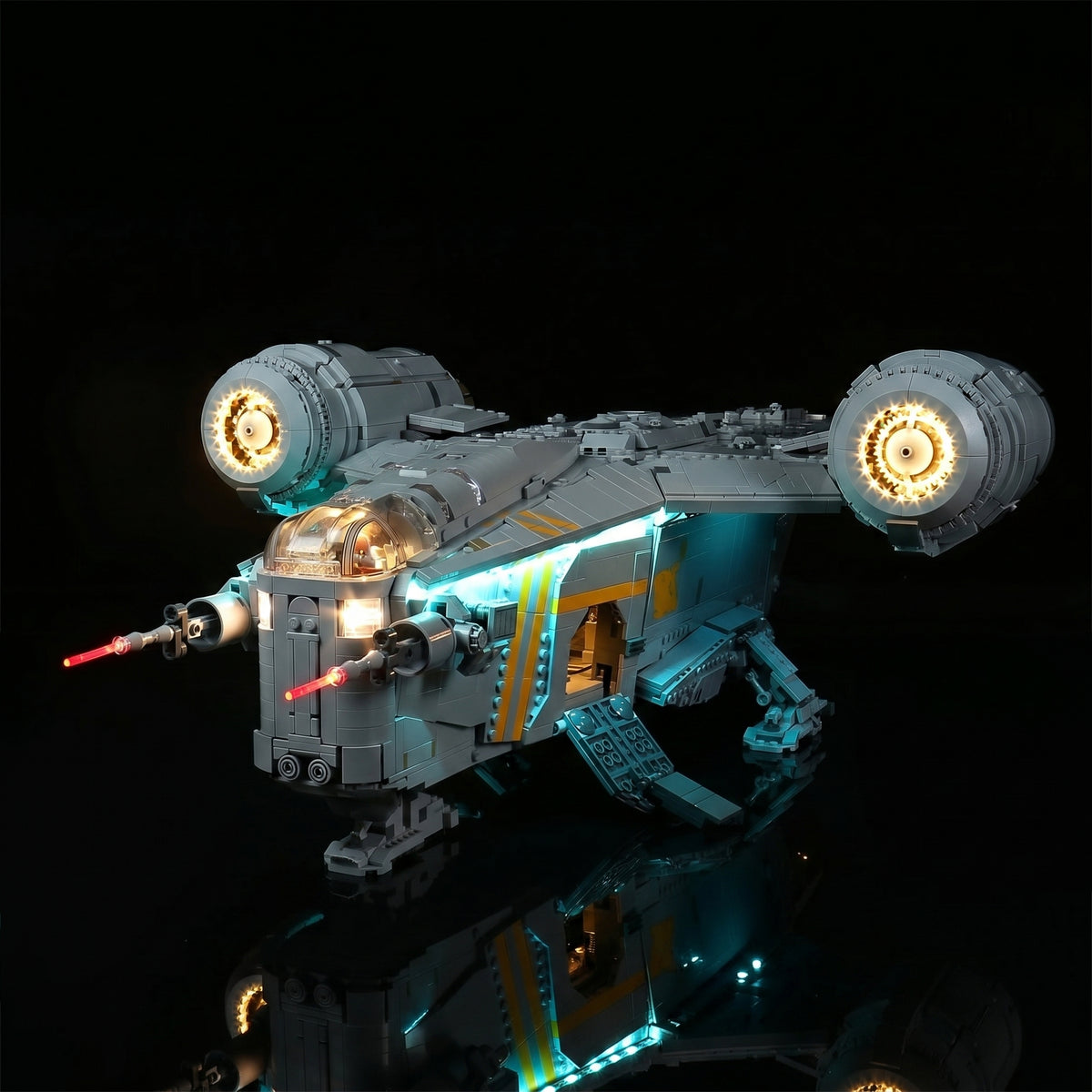 LEGO® Star Wars The Razor Crest #75331 warm LED glow detail, with the DIY LED light kit
