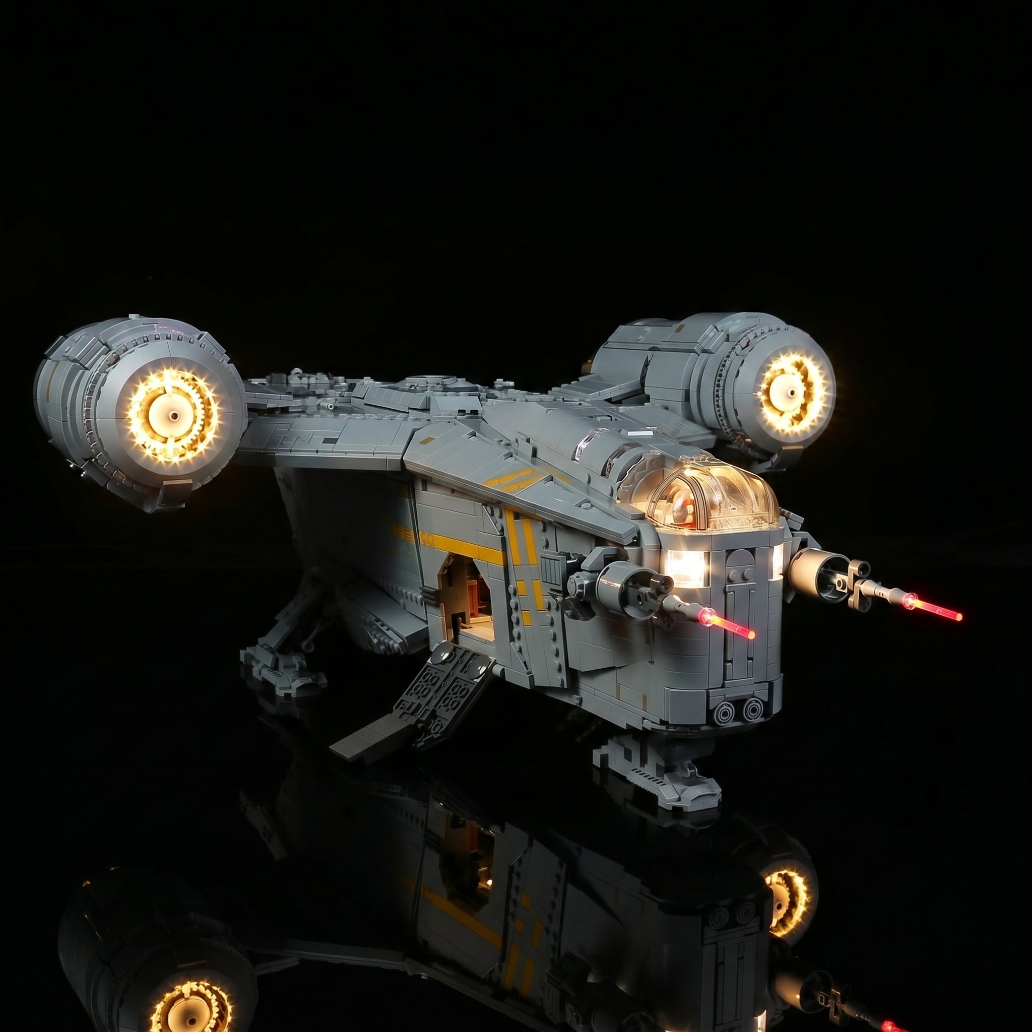 LEGO® Star Wars The Razor Crest #75331 night-mode display glow, with the DIY LED light kit