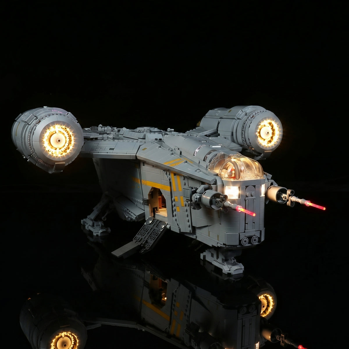 LEGO® Star Wars The Razor Crest #75331 night-mode display glow, with the DIY LED light kit
