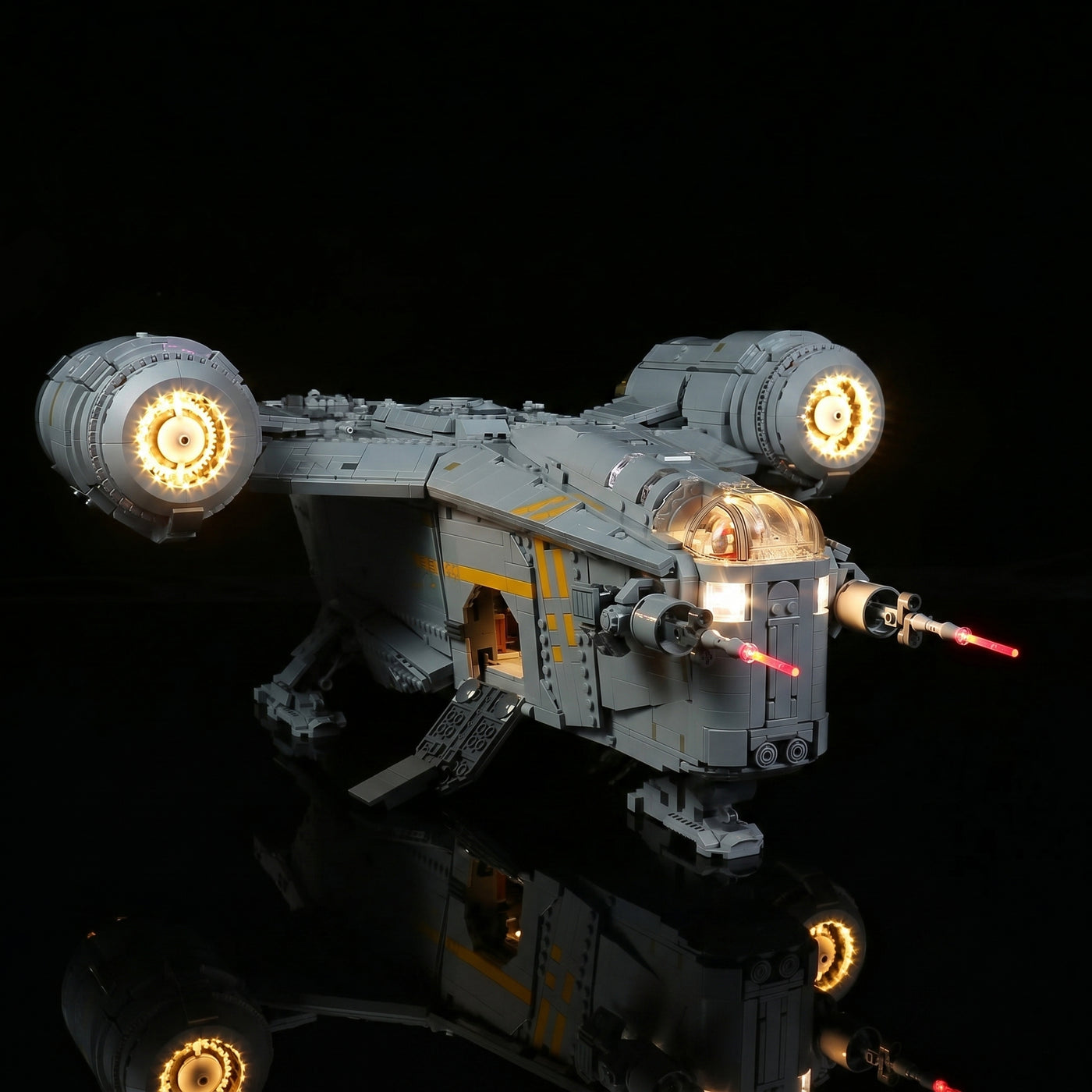 LEGO® Star Wars The Razor Crest #75331 night-mode display glow, with the DIY LED light kit