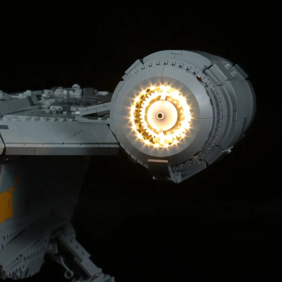 LEGO® Star Wars The Razor Crest #75331 LED kit powered on, with the premium LED light kit