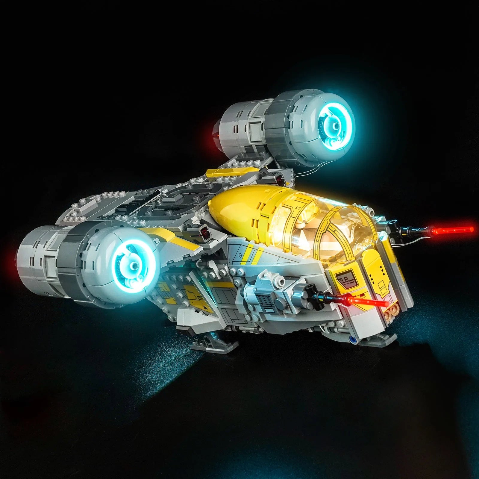 Close-up of LED lights on LEGO Star Wars The Razor Crest #75447