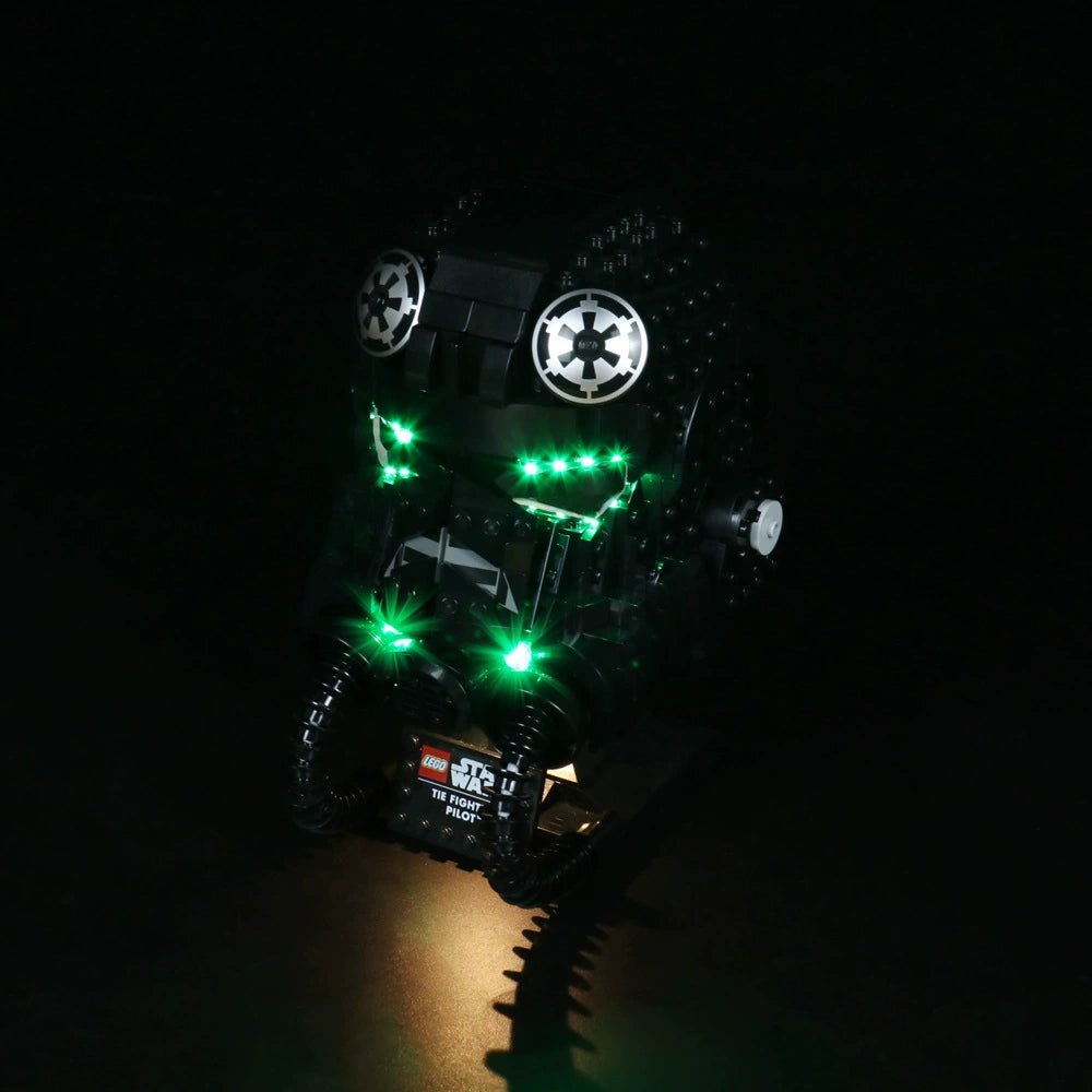 installed and glowing: Bright My Bricks light kit for LEGO® Star Wars TIE Fighter Pilot Helmet #75274