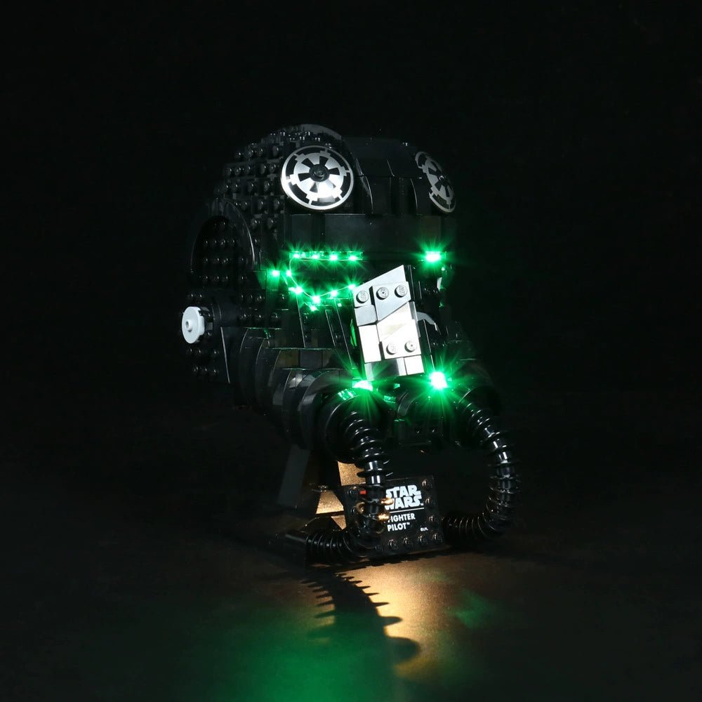 Bright My Bricks USB-powered LED light kit for LEGO® Star Wars TIE Fighter Pilot Helmet #75274 — night-mode display glow
