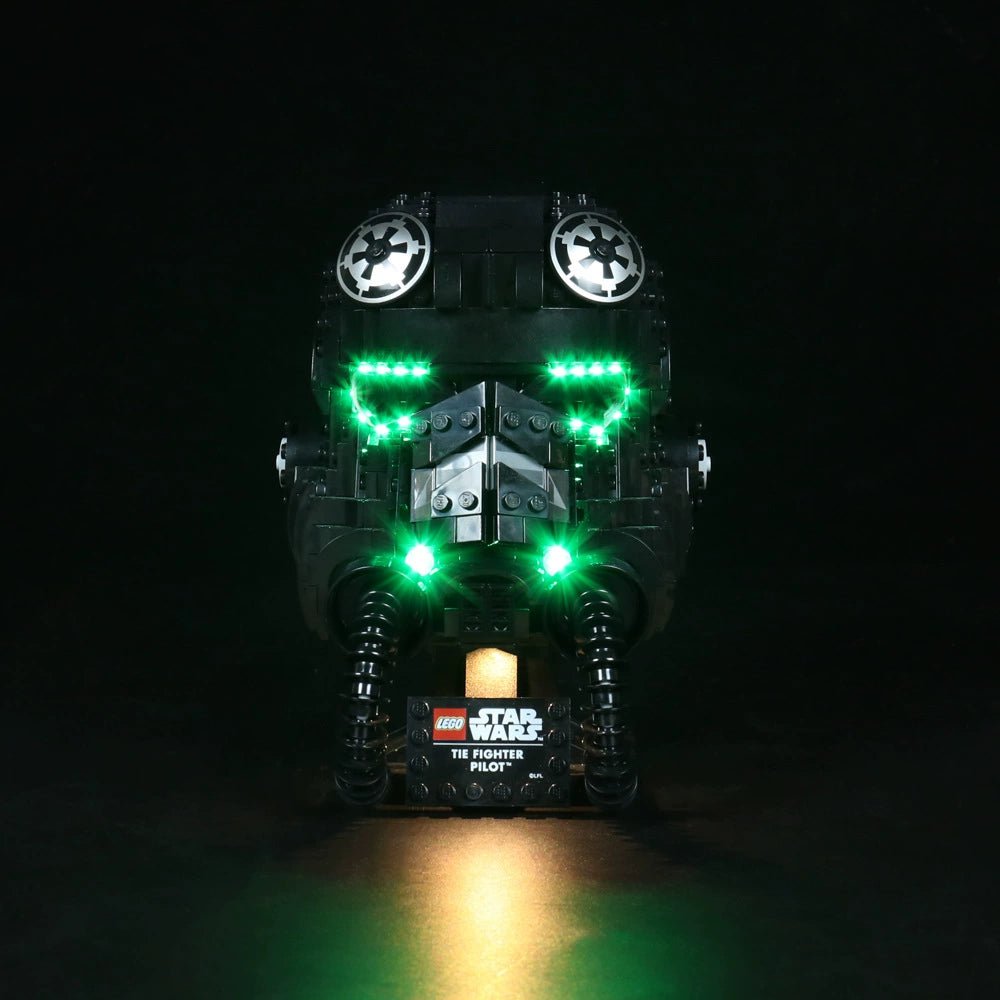 Bright My Bricks LED light kit for LEGO® Star Wars TIE Fighter Pilot Helmet #75274 — installed and glowing
