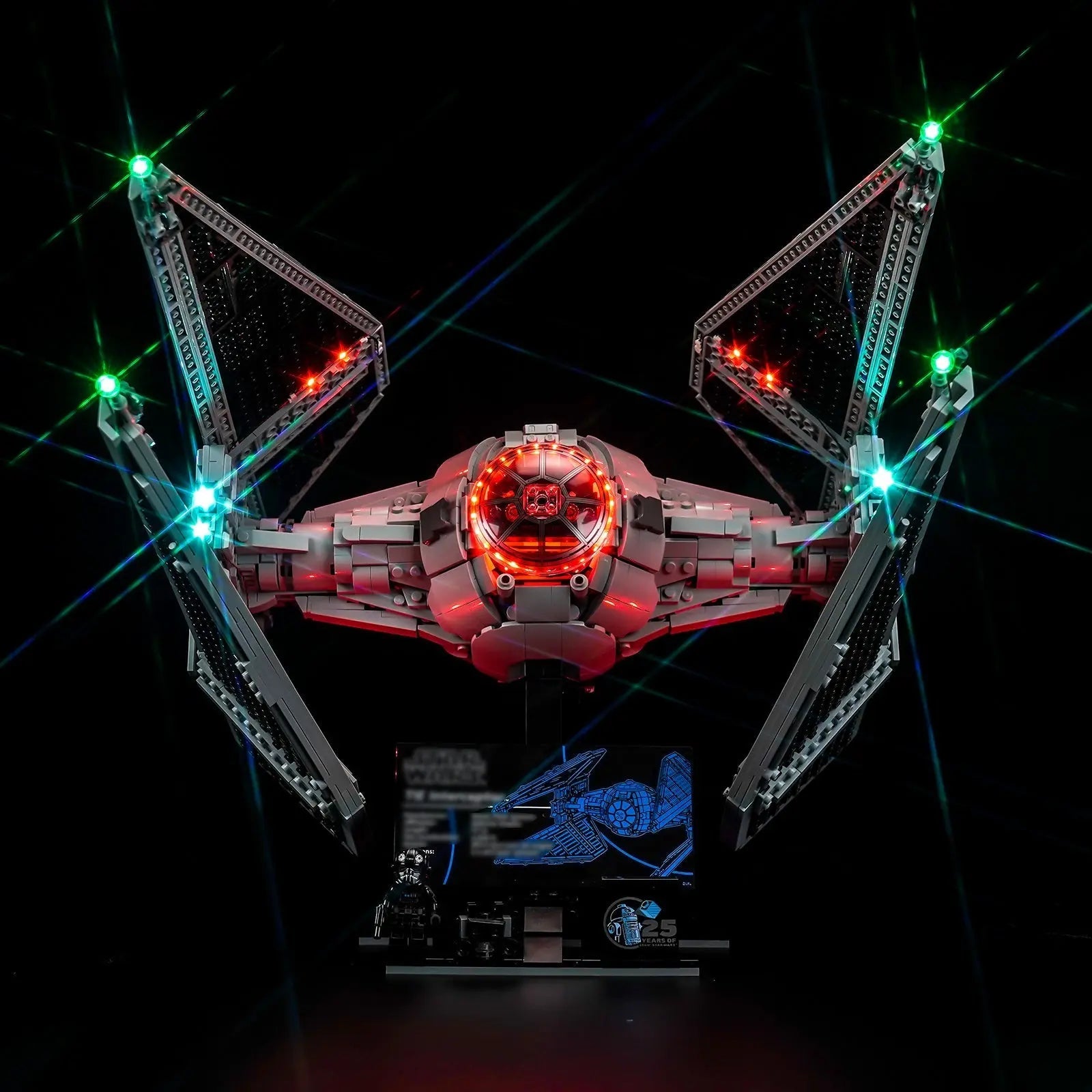 Bright My Bricks LED light kit for LEGO® Star Wars TIE Interceptor #75382 — before-and-after lighting