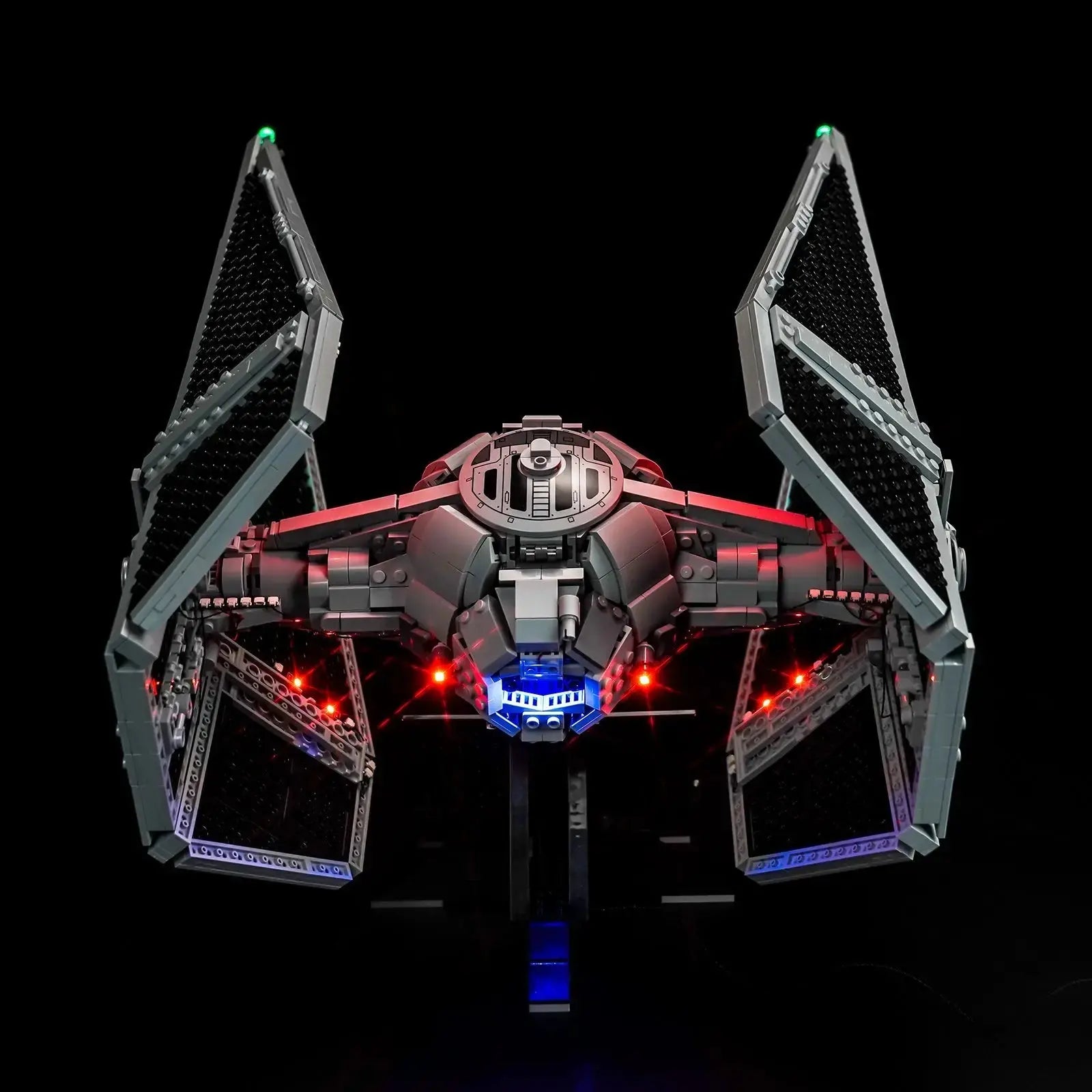 LEGO® Star Wars TIE Interceptor #75382 — display lighting in a dark room (light kit)
