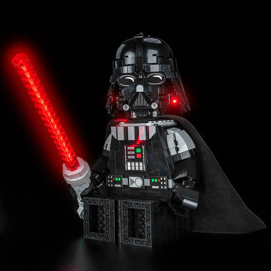 Bright My Bricks display light kit for LEGO® Star Wars Up-Scaled Darth Vader Minifigure #75461 — side angle with lights on