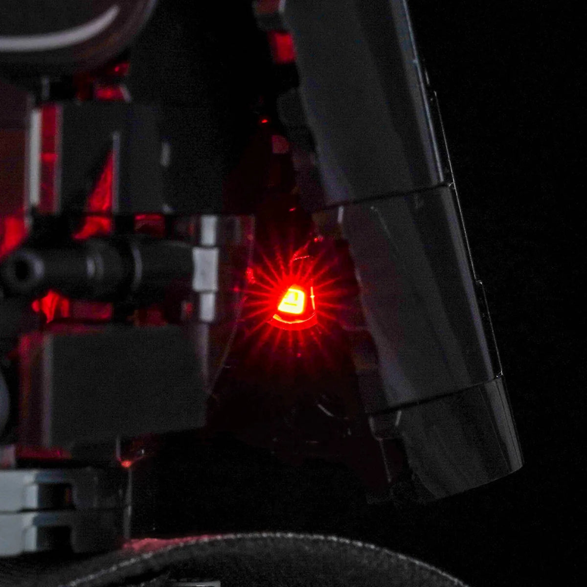 LEGO® Star Wars Up-Scaled Darth Vader Minifigure #75461 warm LED glow detail, with the LED light kit