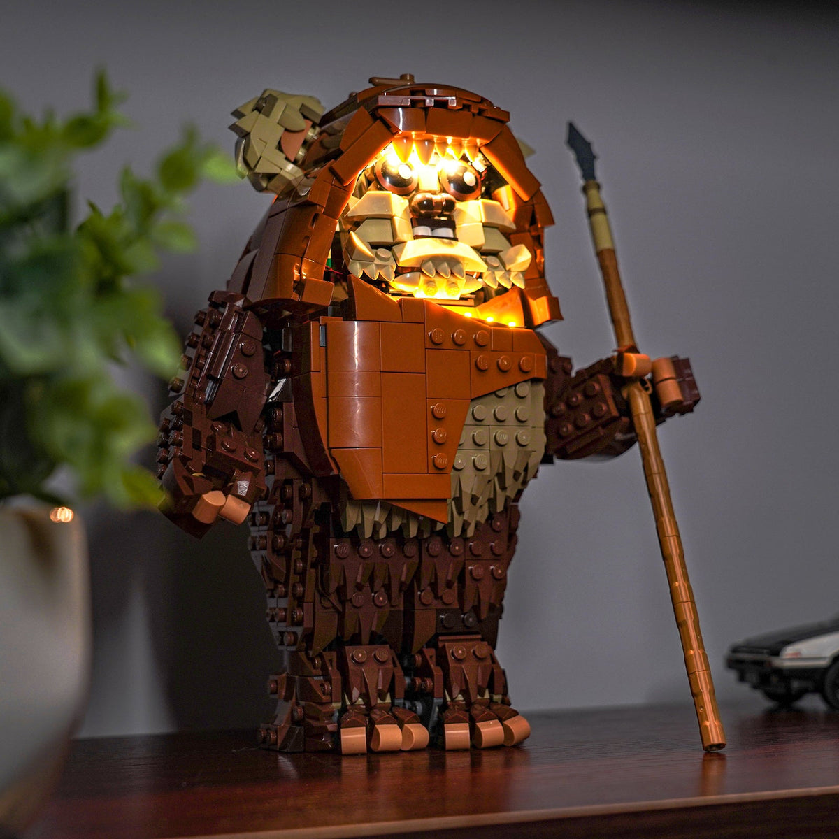 LEGO® Star Wars Wicket the Ewok #75430 — display lighting in a dark room (custom LED lighting)