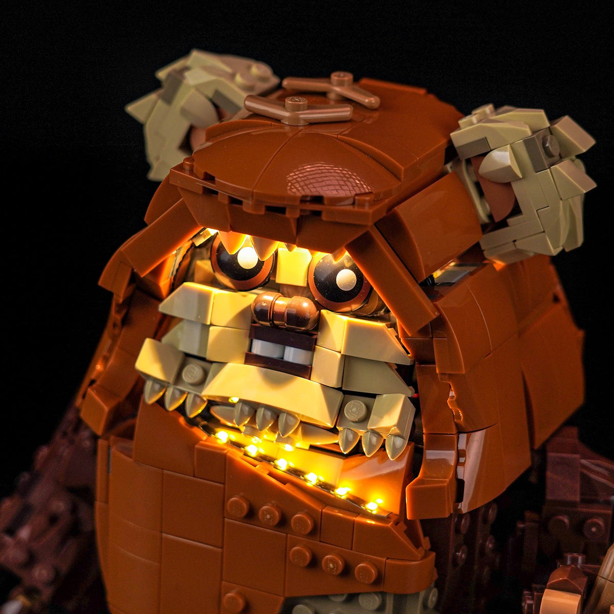 premium LED light kit for LEGO® Star Wars Wicket the Ewok #75430, display lighting in a dark room
