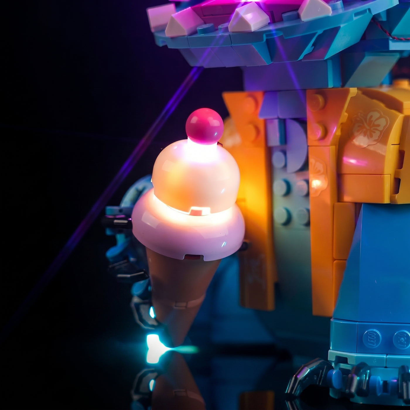 LEGO® Stitch #43249 — installed and glowing (DIY LED light kit)