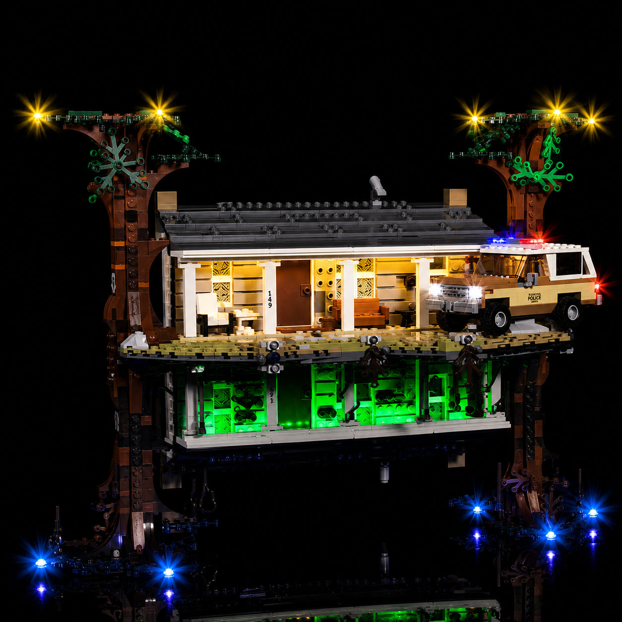 close-up of the LED lighting detail: Bright My Bricks LED lights for LEGO® Stranger Things The Dow Upside n #75810