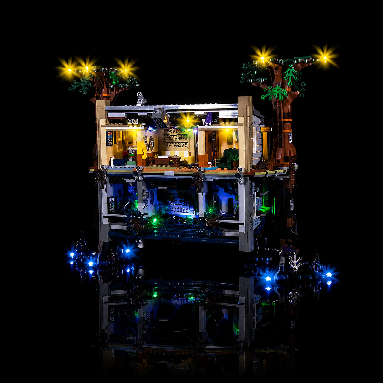 LEGO® Stranger Things The Dow Upside n #75810 warm LED glow detail, with the LED light kit
