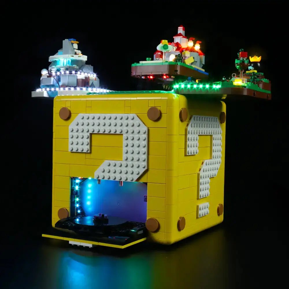 Bright My Bricks USB-powered LED light kit for LEGO® Super Mario 64 Question Mark Block #71395 — LED kit powered on