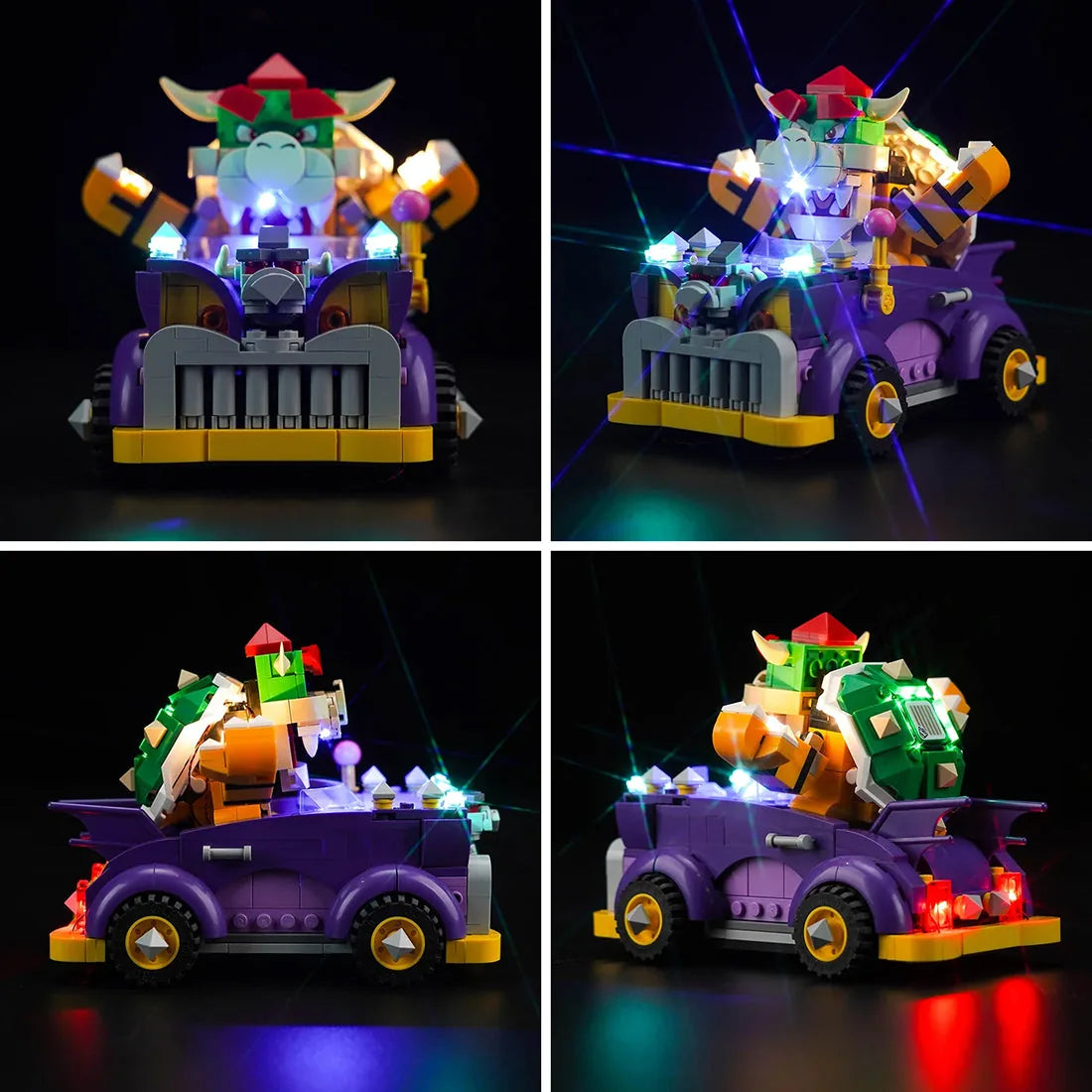 Bright My Bricks display light kit for LEGO® Super Mario Bowser's Muscle Car Expansion Set #71431 — side angle with lights on