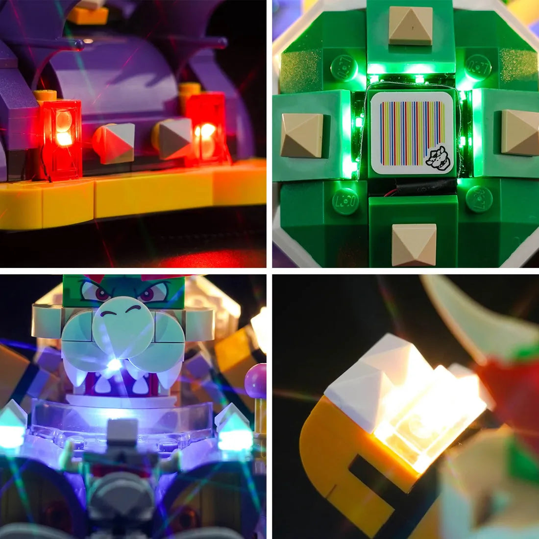 light kit for LEGO® Super Mario Bowser's Muscle Car Expansion Set #71431, before-and-after lighting