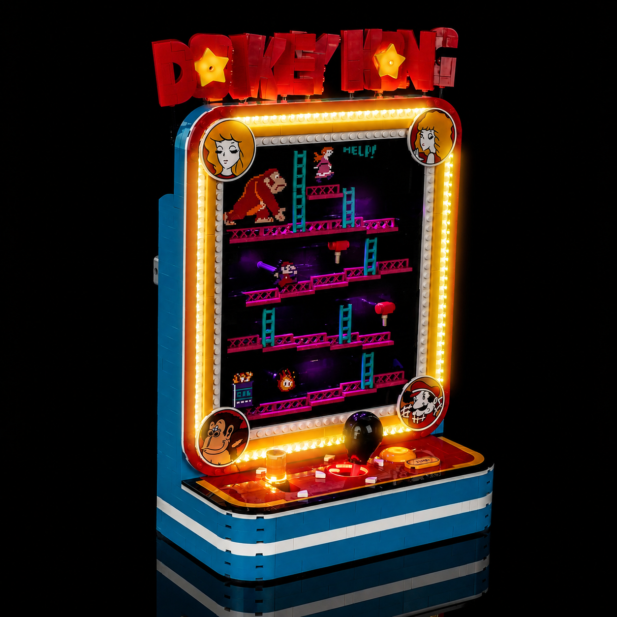 warm LED glow detail: Bright My Bricks LED lighting kit for LEGO® Super Mario Donkey Kong Arcade #72051