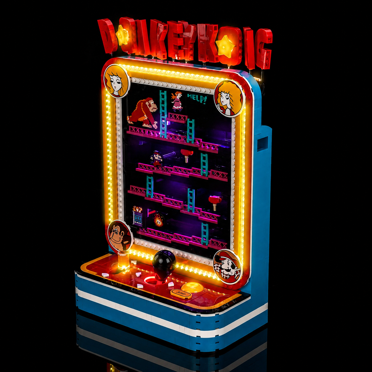 LED lights for LEGO® Super Mario Donkey Kong Arcade #72051, close-up of the LED lighting detail