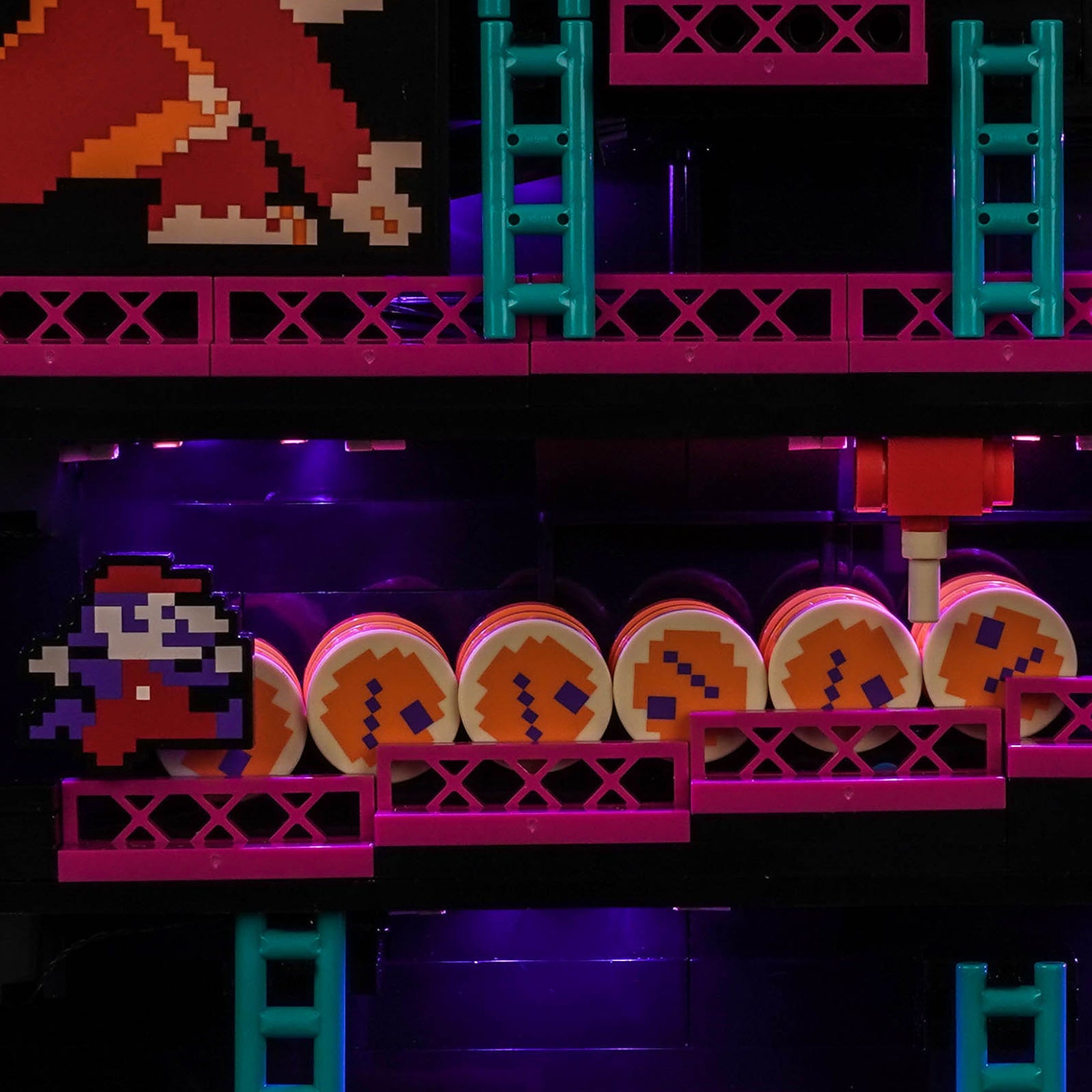 light kit for LEGO® Super Mario Donkey Kong Arcade #72051, illuminated at night