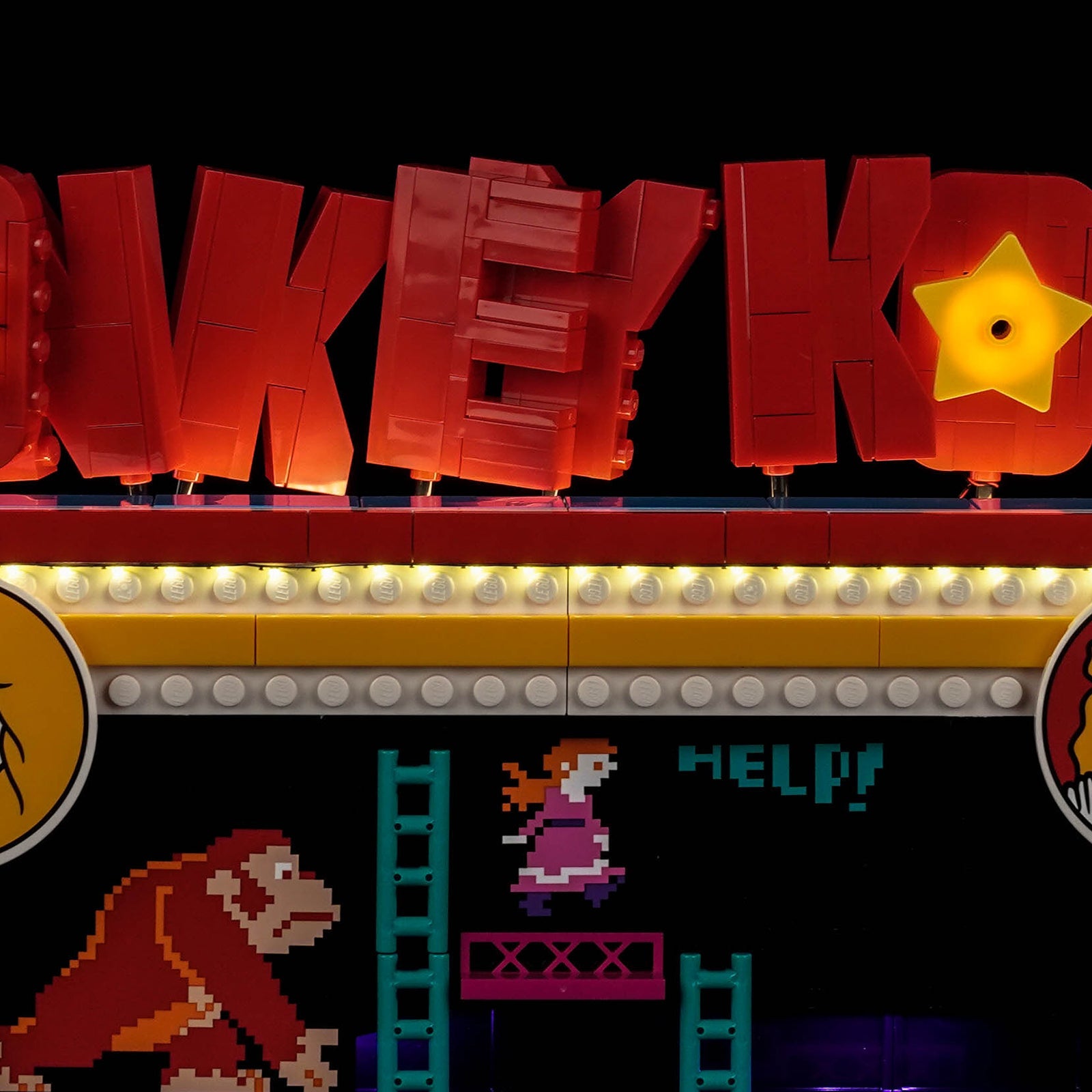 LEGO® Super Mario Donkey Kong Arcade #72051 lighting effect on the build, with the premium LED light kit
