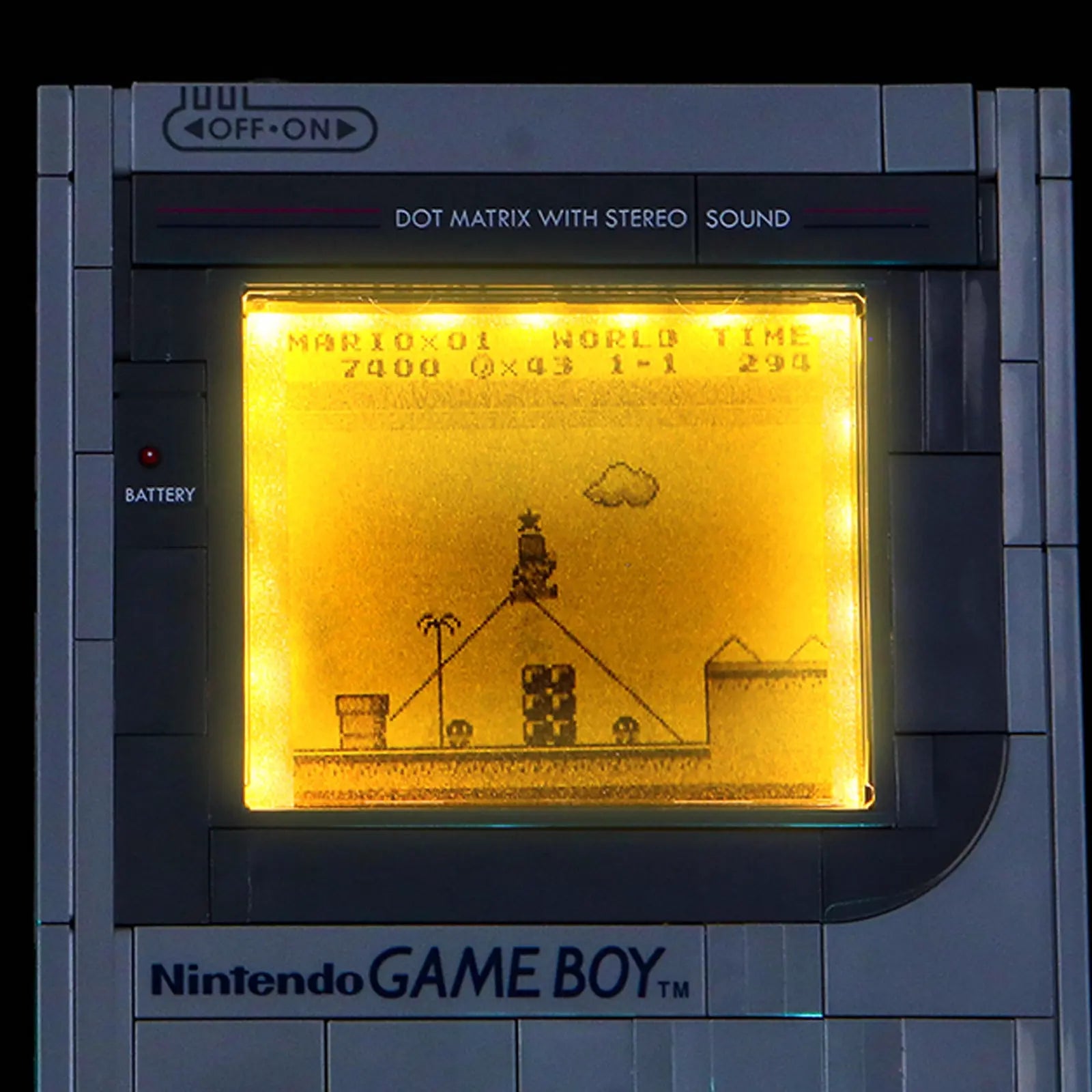 LEGO Super Mario Game Boy #72046 lit up - front angle