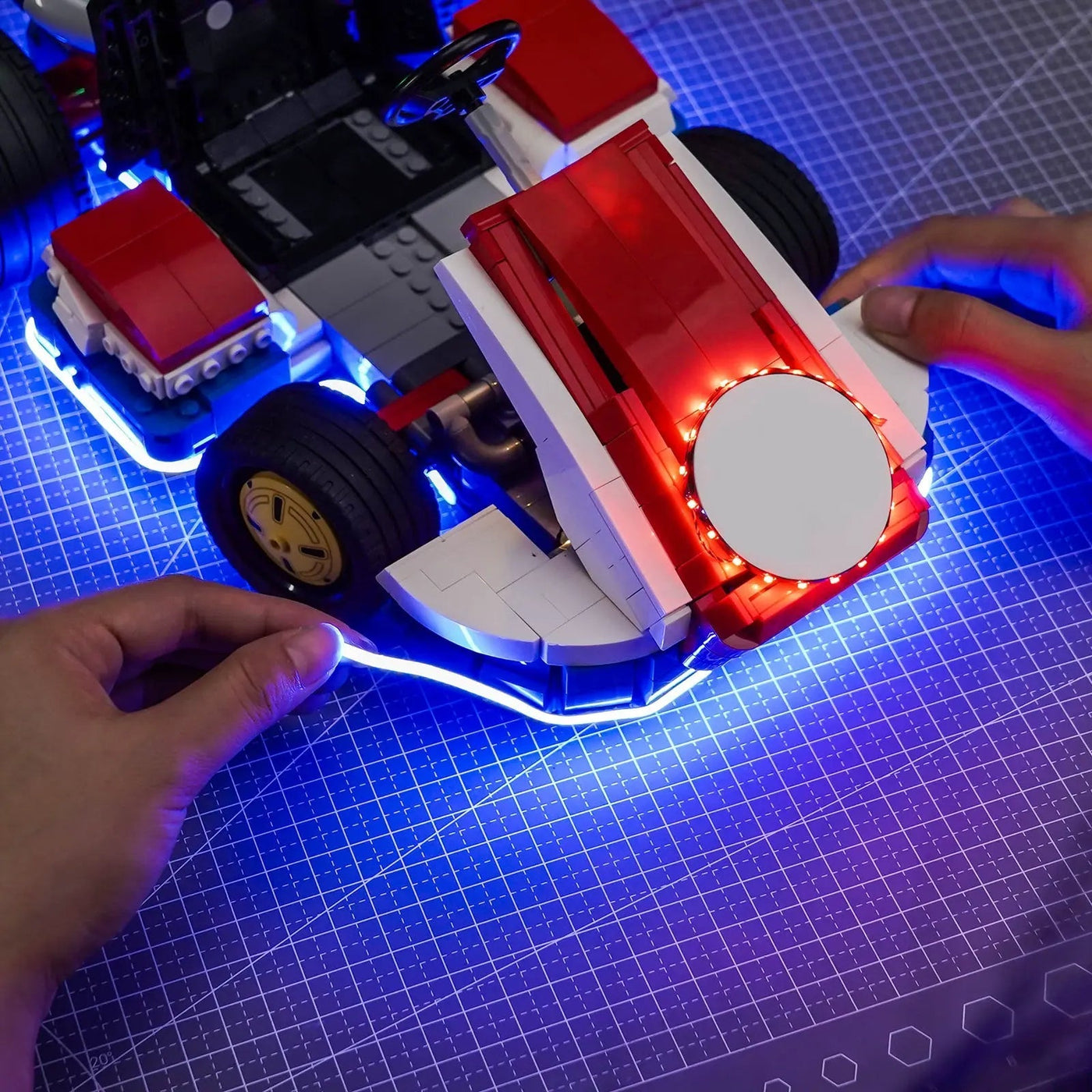 LED kit powered on: Bright My Bricks LED lights for LEGO® Super Mario Mario Kart #72037