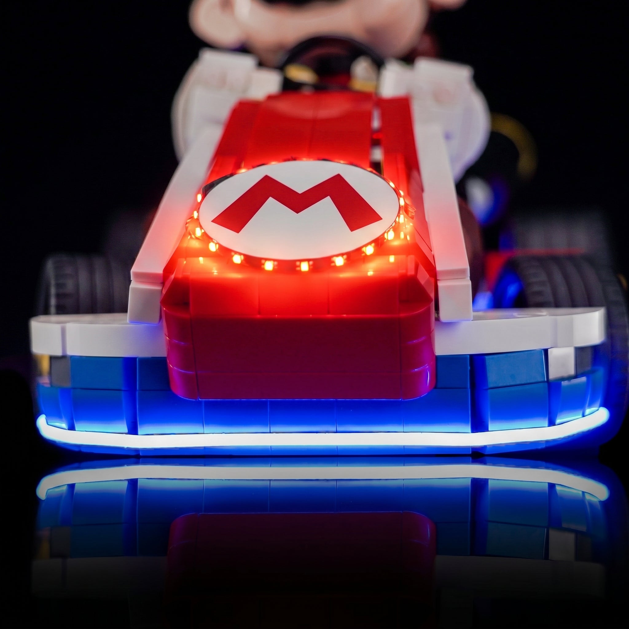 DIY LED light kit for LEGO® Super Mario Mario Kart #72037, side angle with lights on