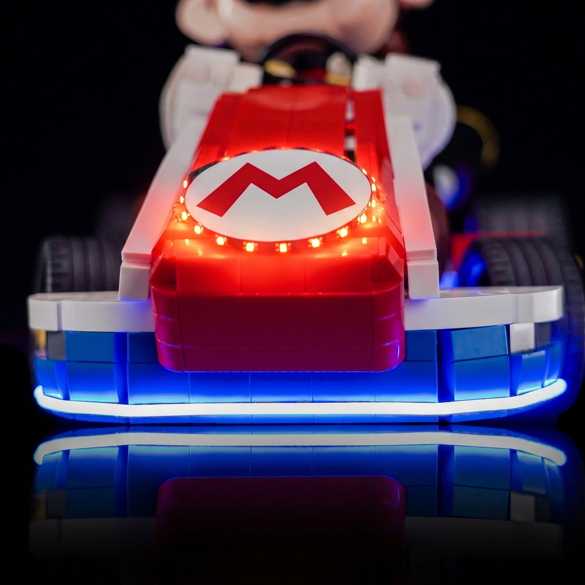 DIY LED light kit for LEGO® Super Mario Mario Kart #72037, side angle with lights on