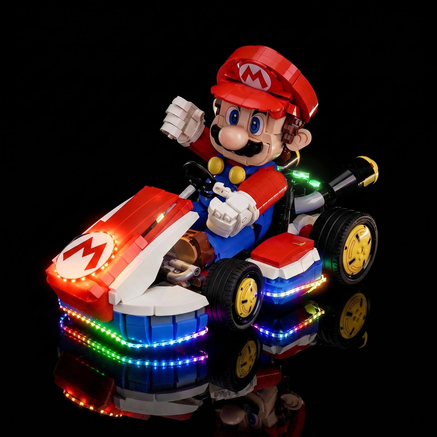 LEGO® Super Mario Mario Kart #72037 — illuminated at night (light kit)