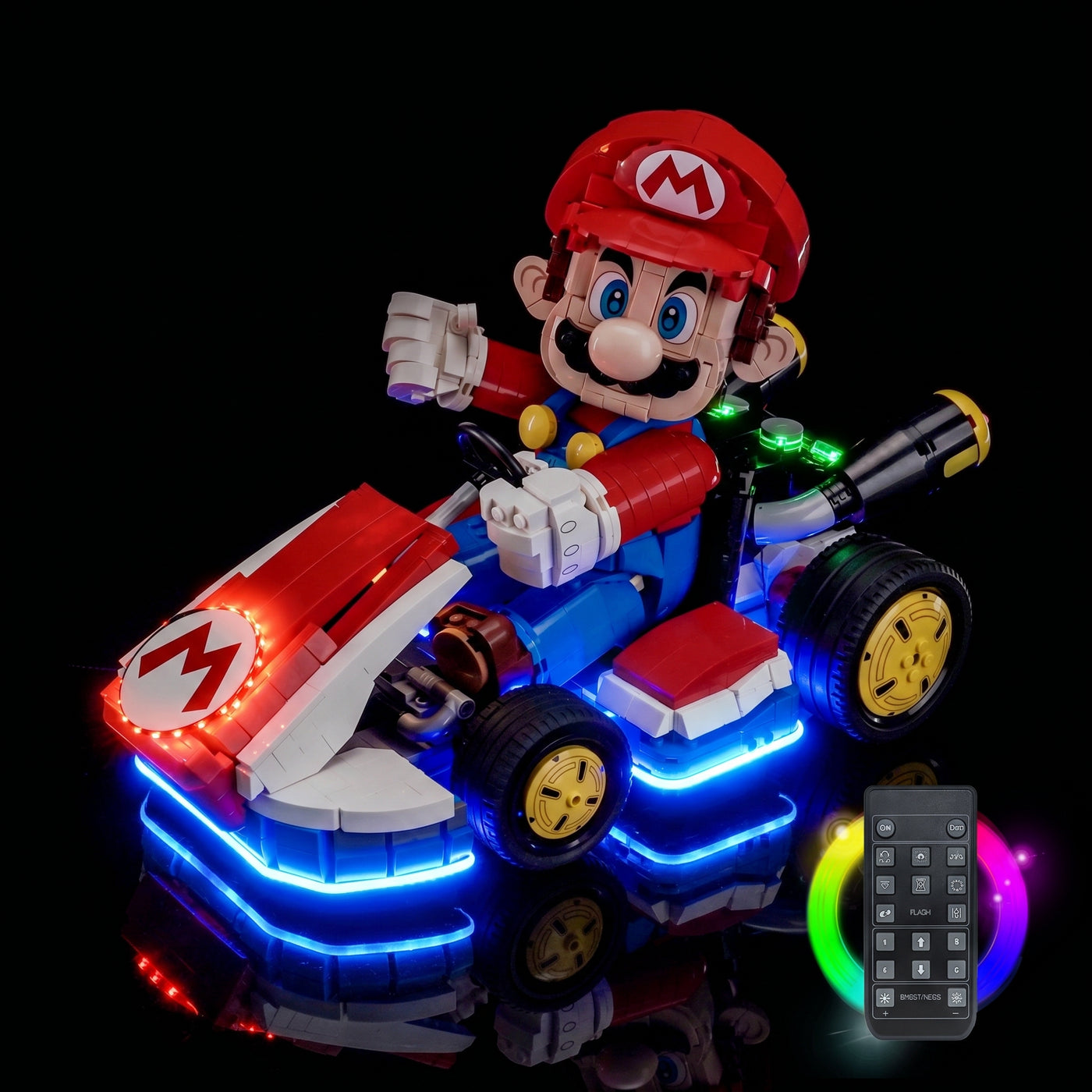 DIY LED light kit for LEGO® Super Mario Mario Kart #72037, display lighting in a dark room
