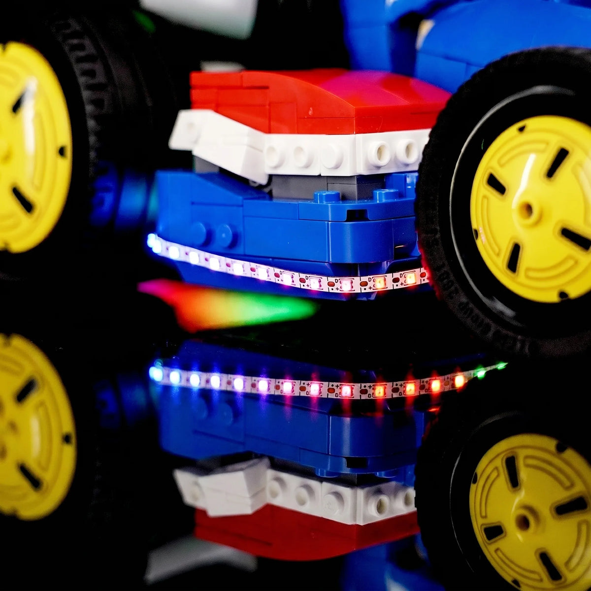 USB-powered LED light kit for LEGO® Super Mario Mario Kart #72037, showcase lighting view