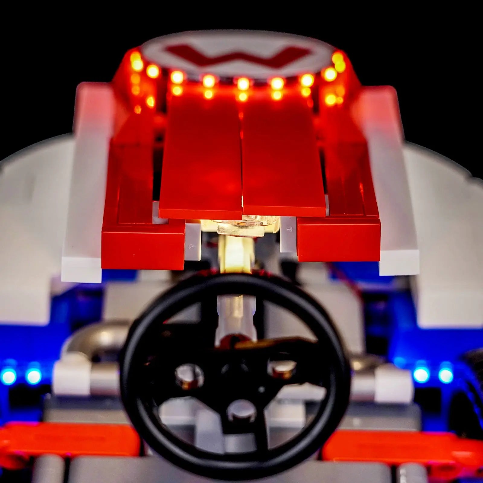 close-up of the LED lighting detail: Bright My Bricks display light kit for LEGO® Super Mario Mario Kart #72037