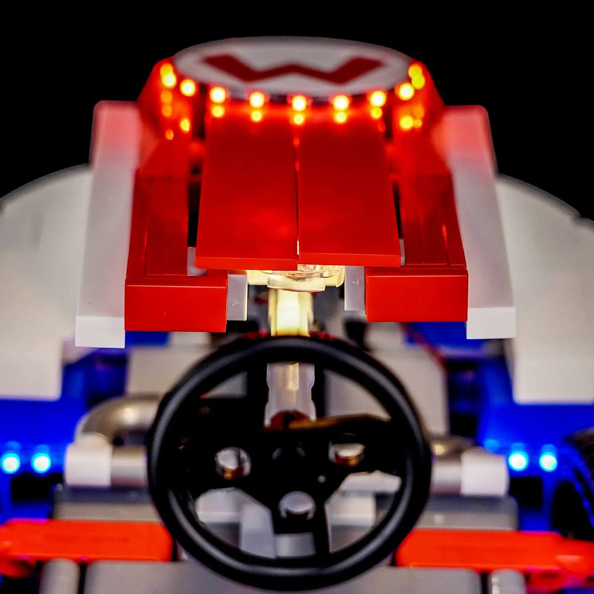 close-up of the LED lighting detail: Bright My Bricks display light kit for LEGO® Super Mario Mario Kart #72037
