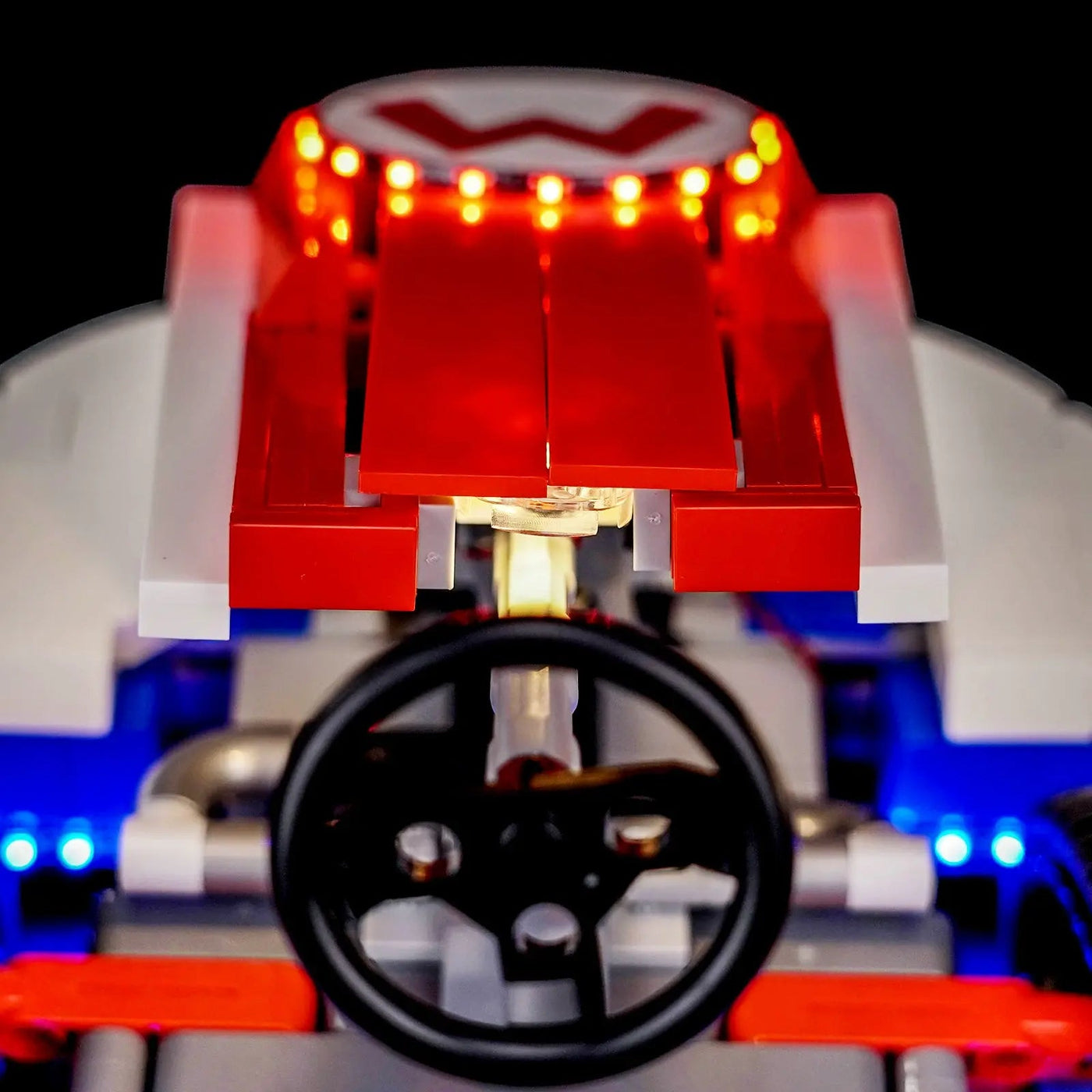 close-up of the LED lighting detail: Bright My Bricks display light kit for LEGO® Super Mario Mario Kart #72037