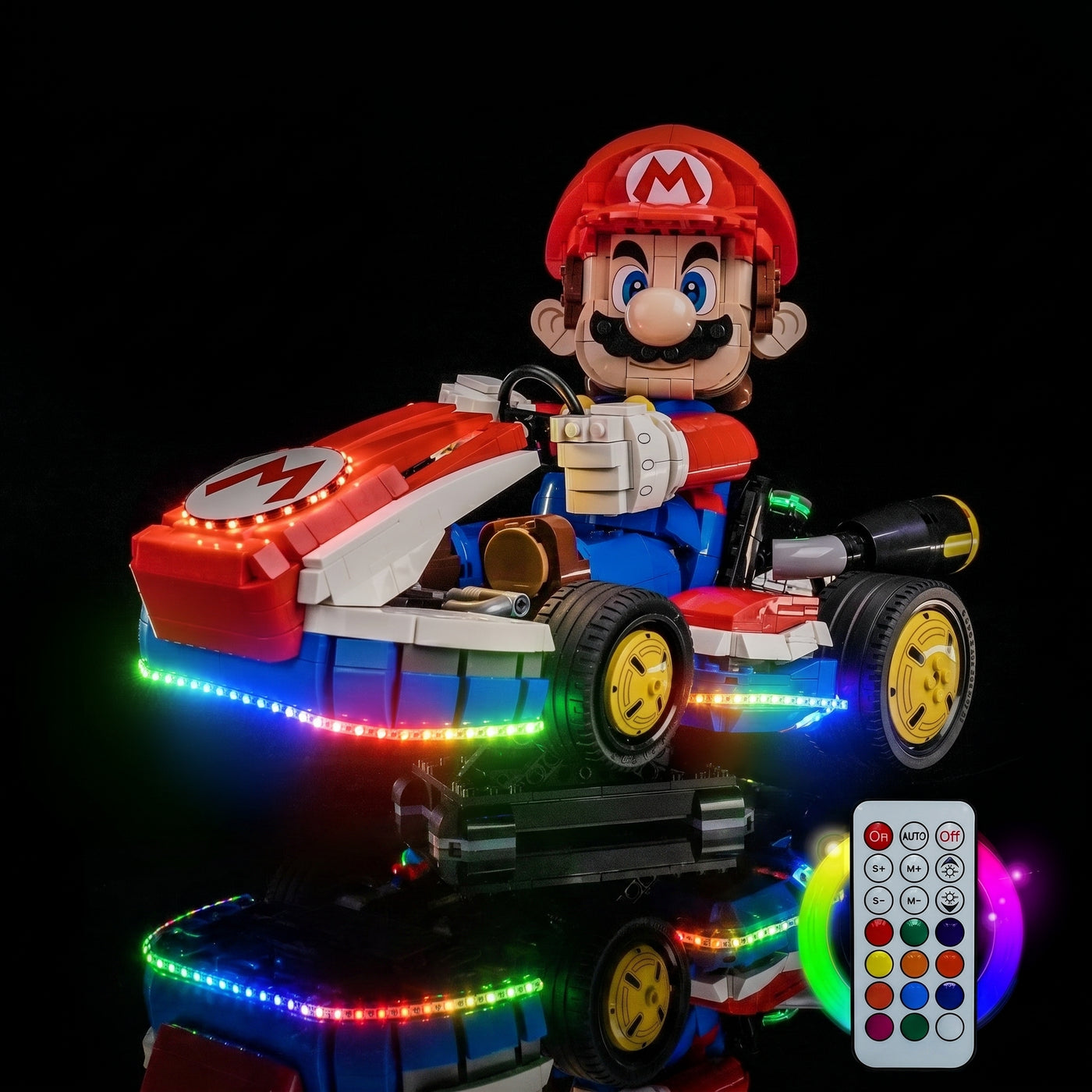 close-up of the LED lighting detail: Bright My Bricks LED lights for LEGO® Super Mario Mario Kart #72037
