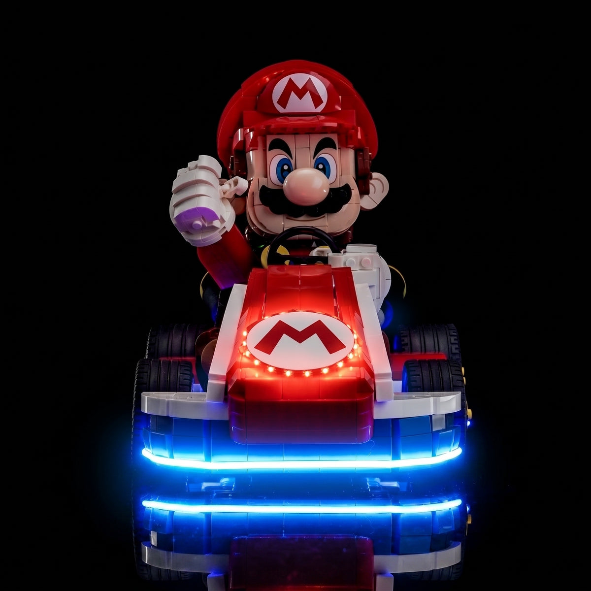 Bright My Bricks custom LED lighting for LEGO® Super Mario Mario Kart #72037 — installed and glowing