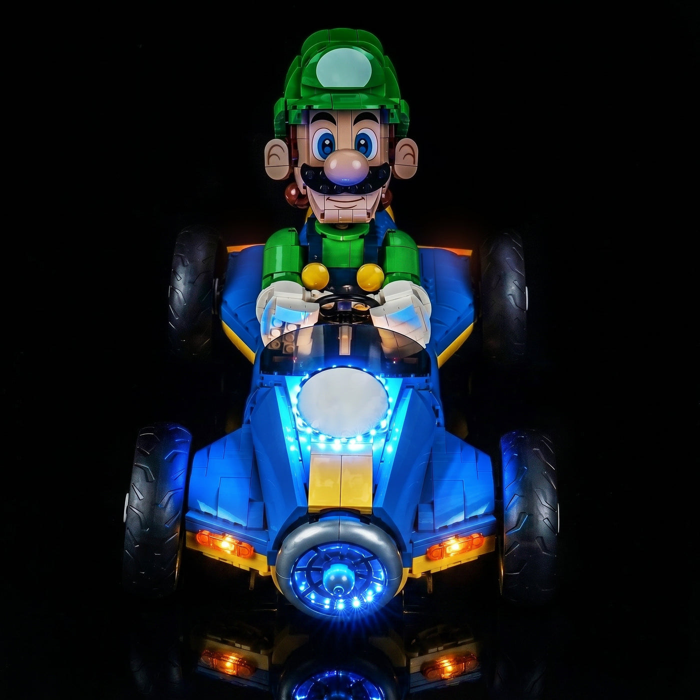 LEGO® Super Mario Mario Kart Luigi & Mach 8 #72050 — illuminated at night (RGB LED light kit)