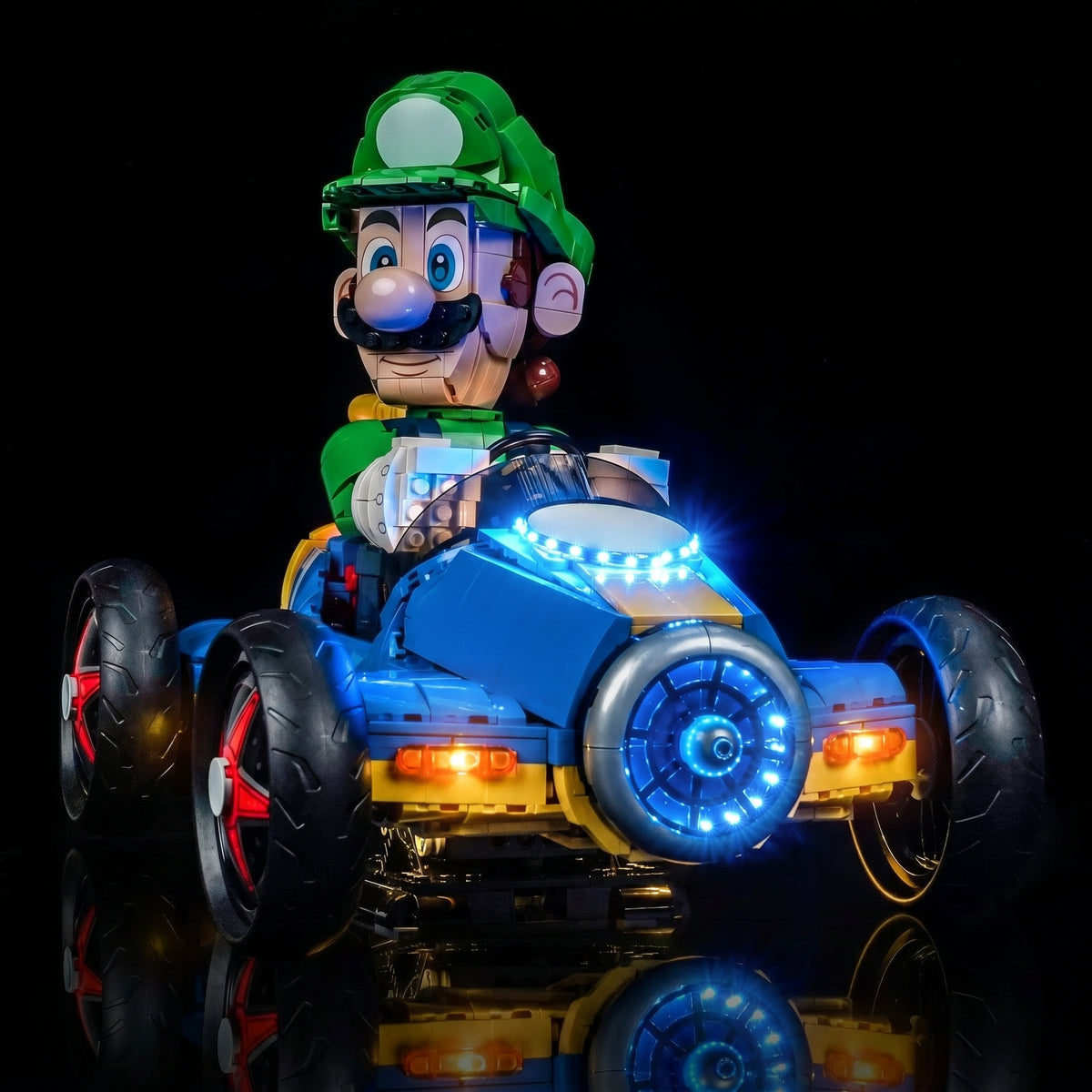 display light kit for LEGO® Super Mario Mario Kart Luigi & Mach 8 #72050, front view fully lit