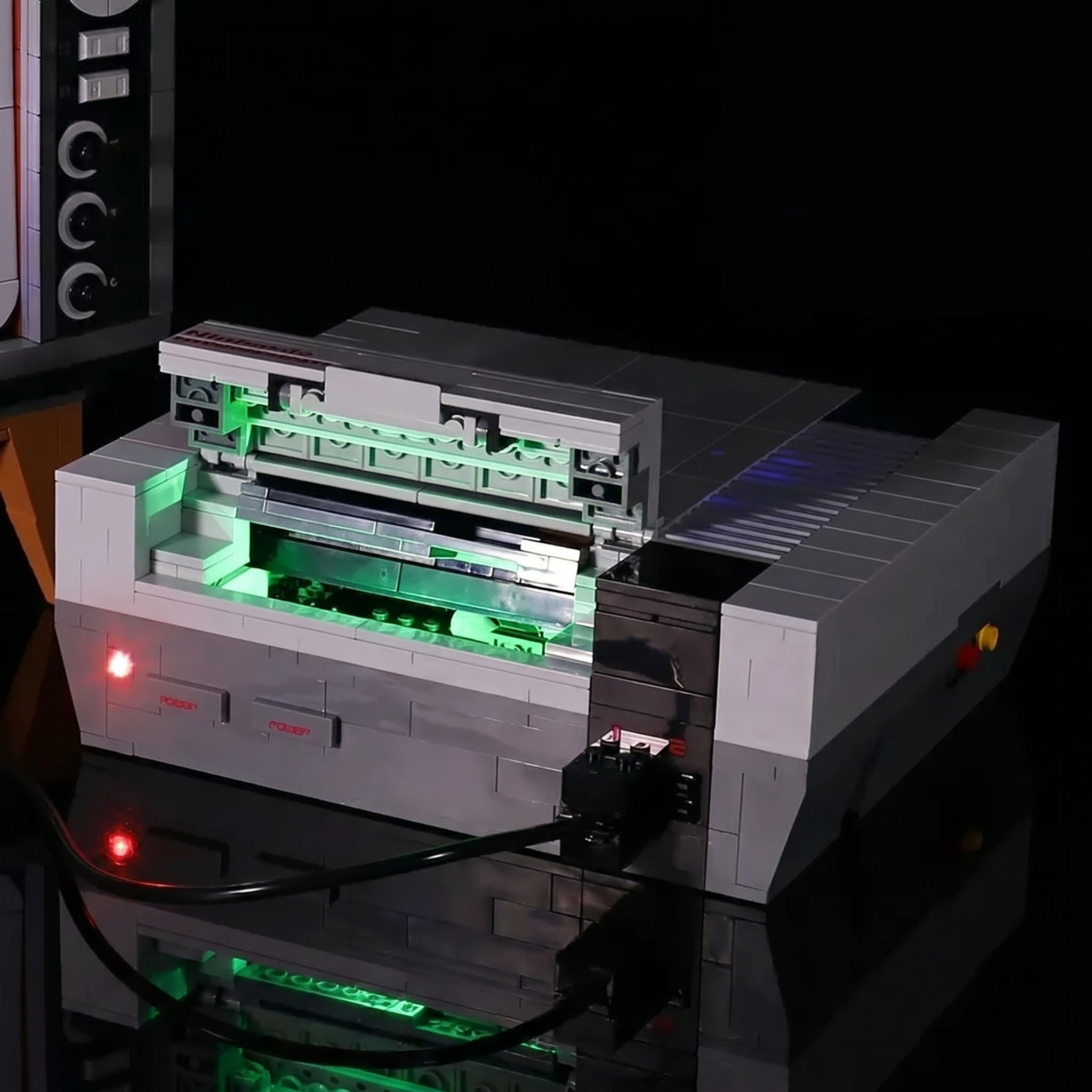 LED lighting kit for LEGO® Super Mario Nintendo Entertainment System #71374, before-and-after lighting