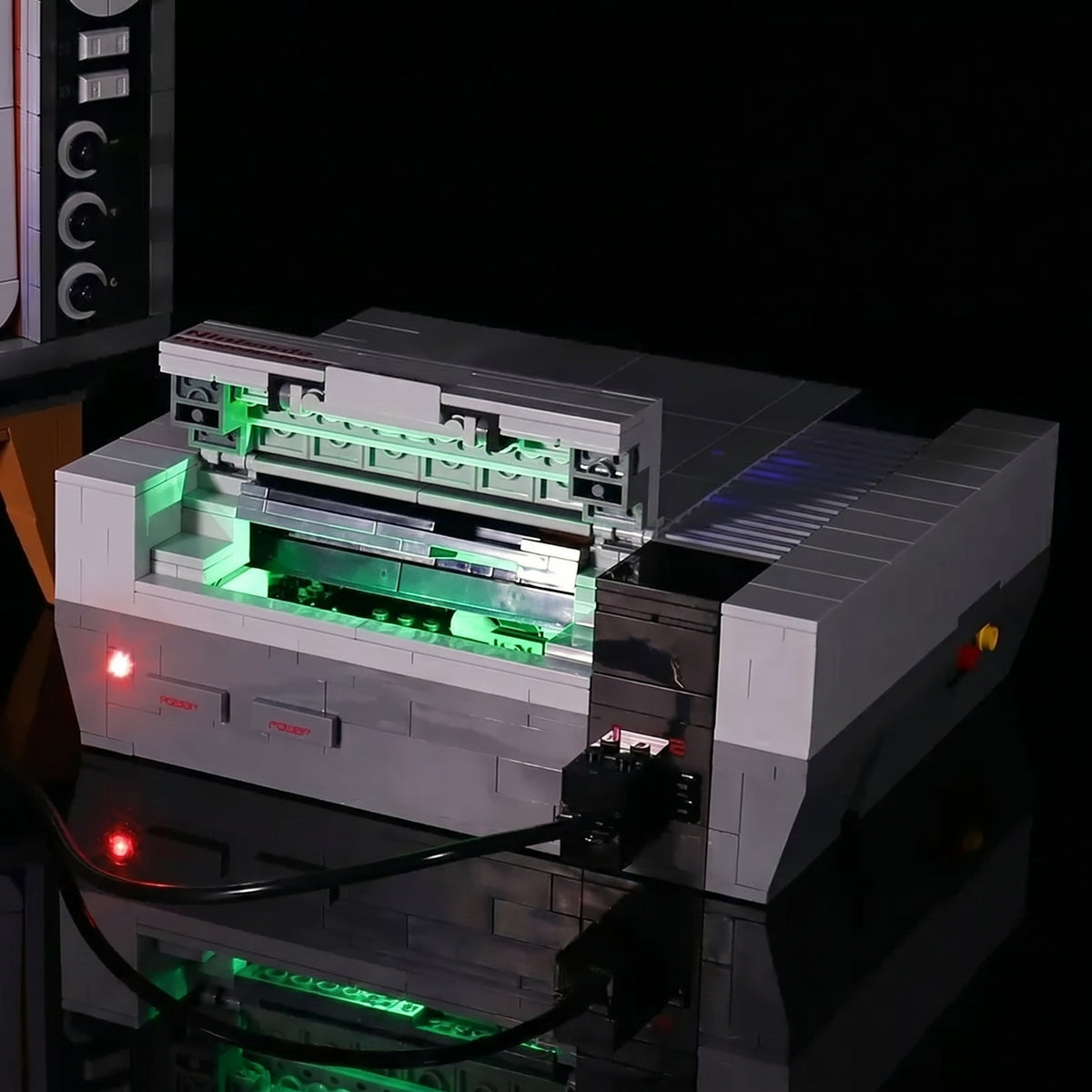 LED lighting kit for LEGO® Super Mario Nintendo Entertainment System #71374, before-and-after lighting