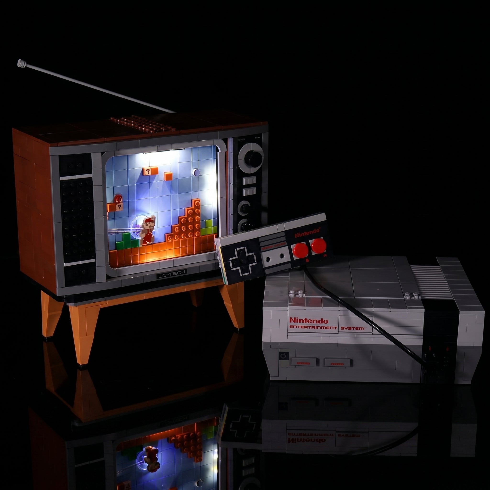 night-mode display glow: Bright My Bricks LED light kit for LEGO® Super Mario Nintendo Entertainment System #71374