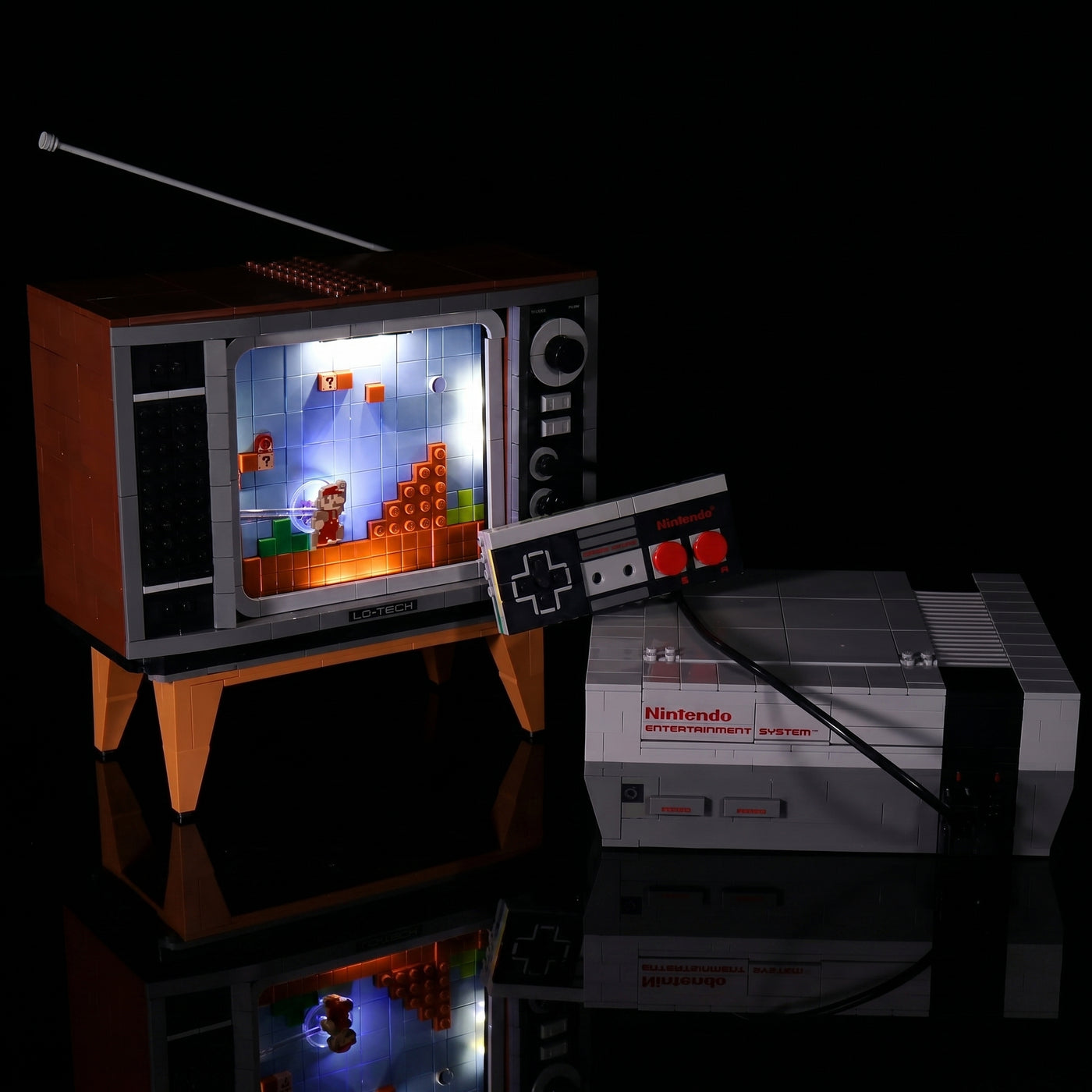 night-mode display glow: Bright My Bricks LED light kit for LEGO® Super Mario Nintendo Entertainment System #71374