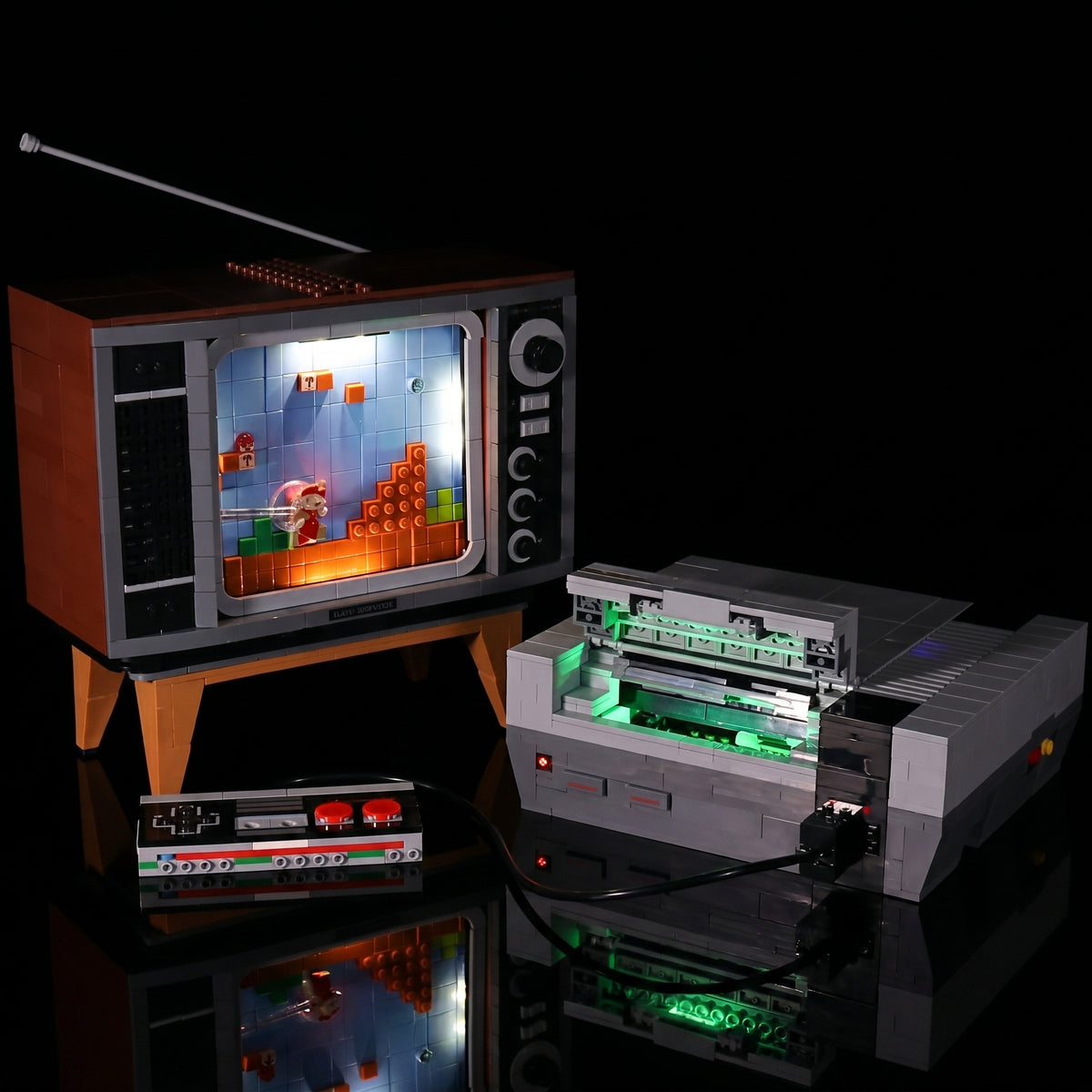light kit for LEGO® Super Mario Nintendo Entertainment System #71374, LED strips and bricks detail