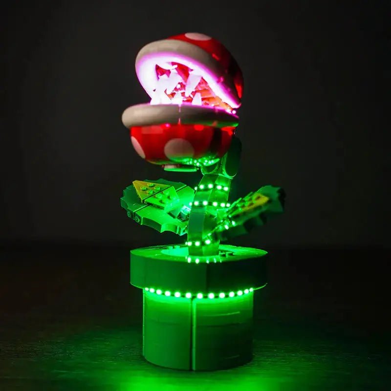 installed and glowing: Bright My Bricks custom LED lighting for LEGO® Super Mario Piranha Plant #71426