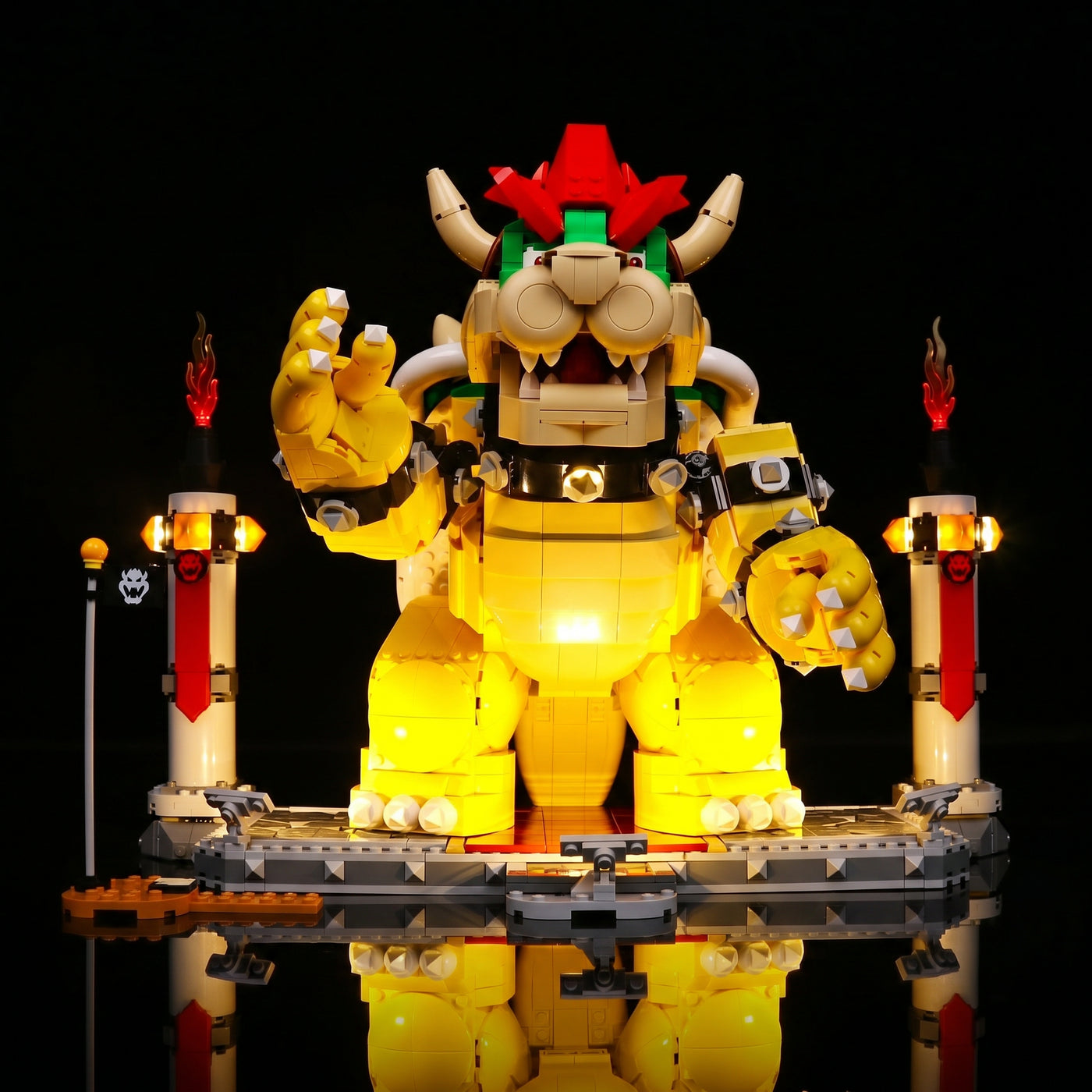 Bright My Bricks LED light kit for LEGO® Super Mario The Mighty Bowser #71411 — side angle with lights on